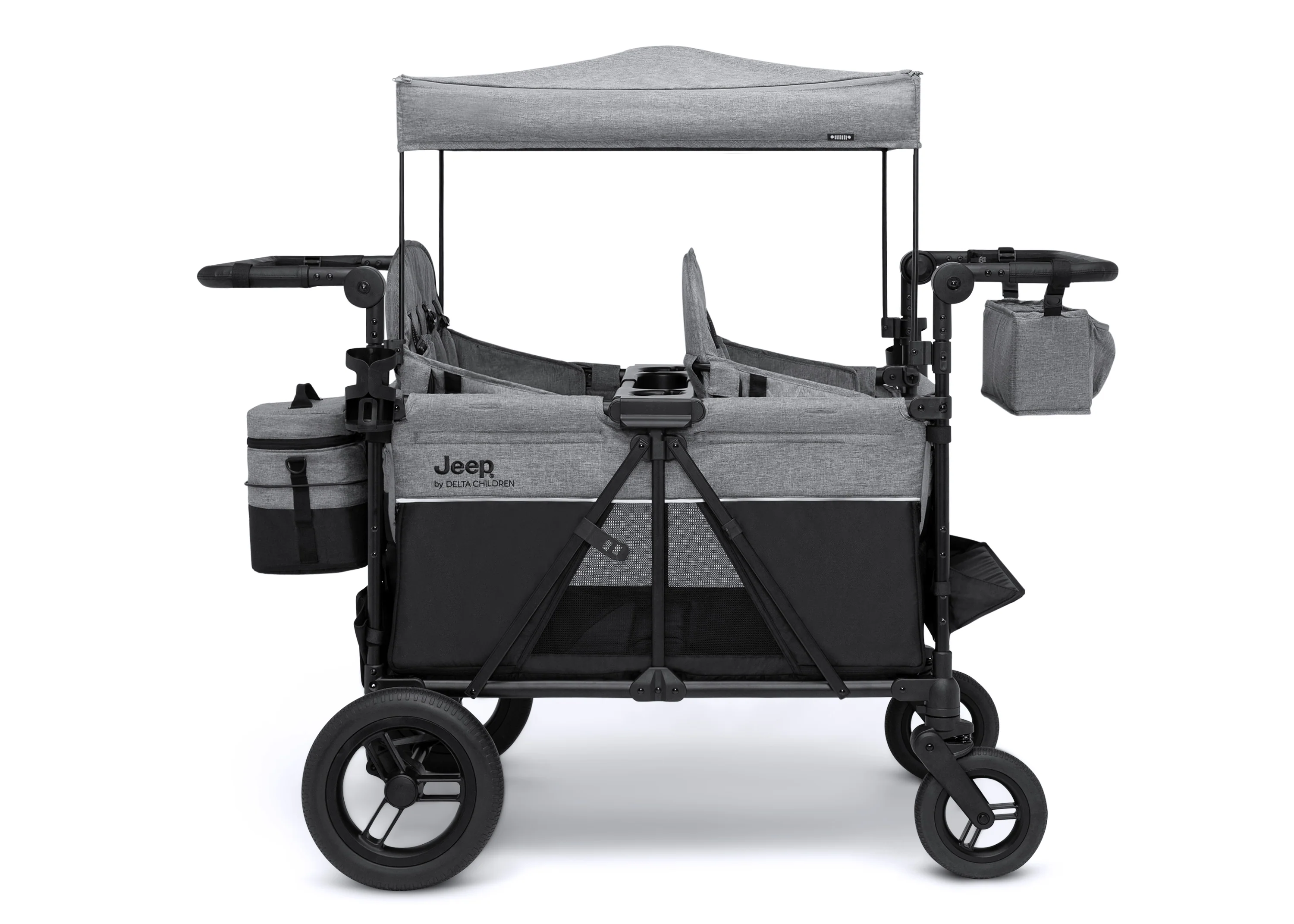 Carrito-Paseador Jeep Wrangler Deluxe para 4 Niños – Capota Desmontable, Bolsa Térmica, Asientos Modulares, Almacenamiento XXL, Ruedas Antipinchazos, Manillares Ajustables
