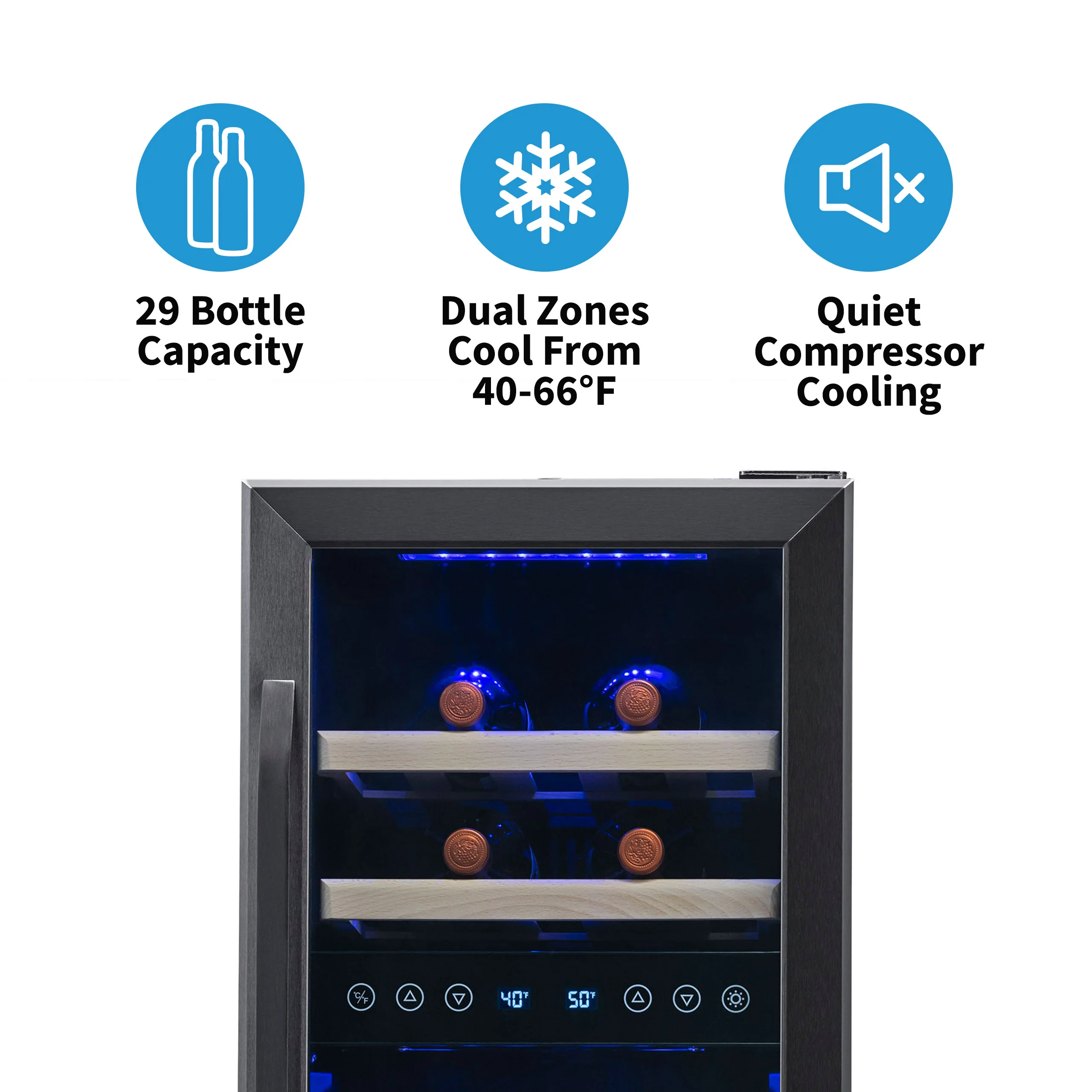 2025 Newair® Refrigerador de Vinos Empotrable Negro – 29 Botellas – 14,8