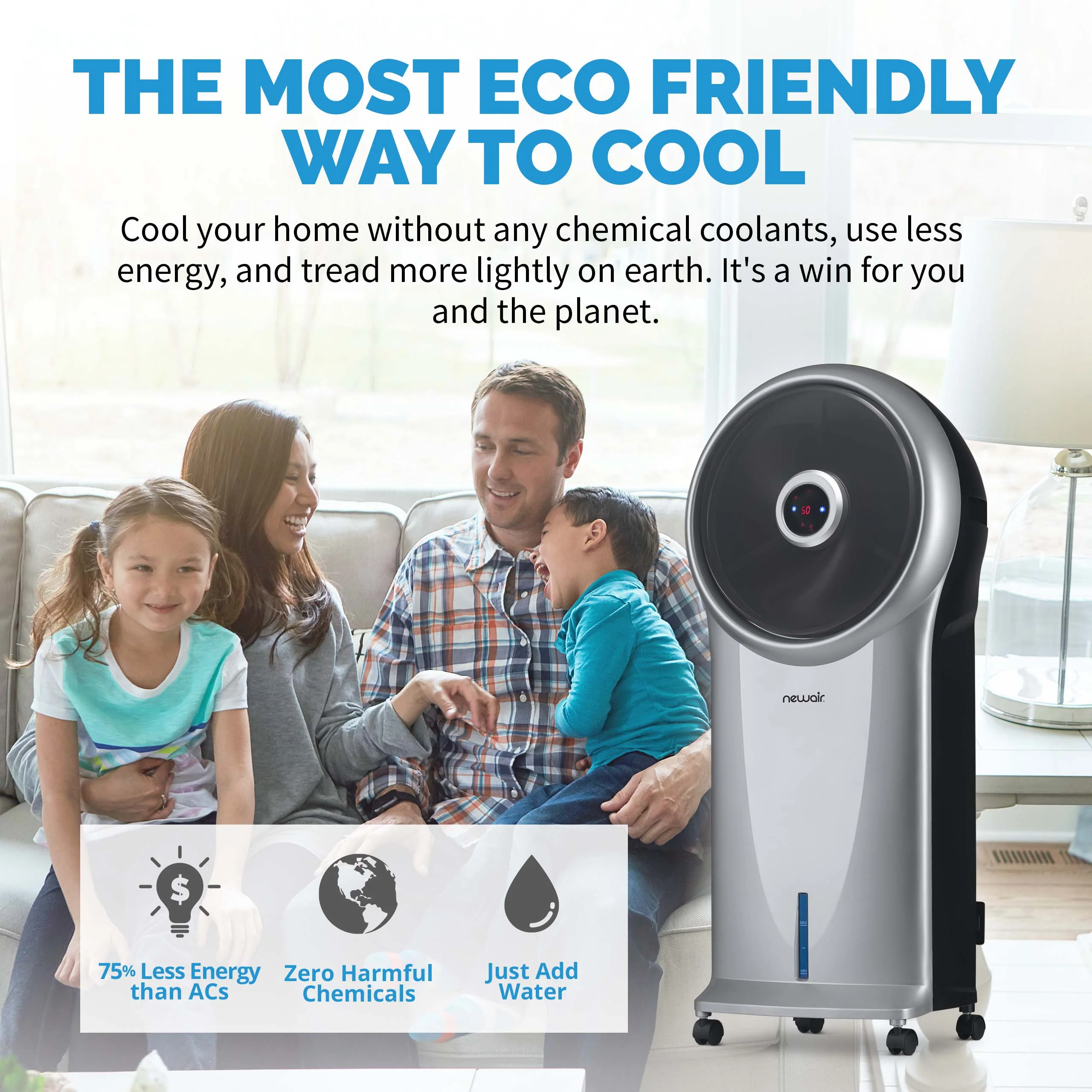 2025 Newair® Enfriador de Aire Evaporativo y Ventilador Portátil 470 CFM – Plateado