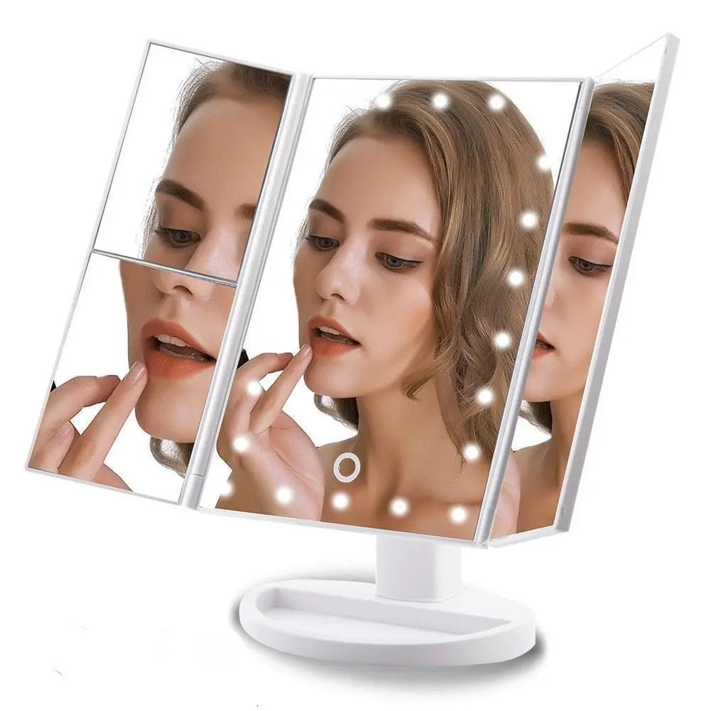 Espejo de Maquillaje Iluminado Espejo de Tocador Inteligente con Luces, 10X de Magnificación, Ajustable, 22 Luces LED