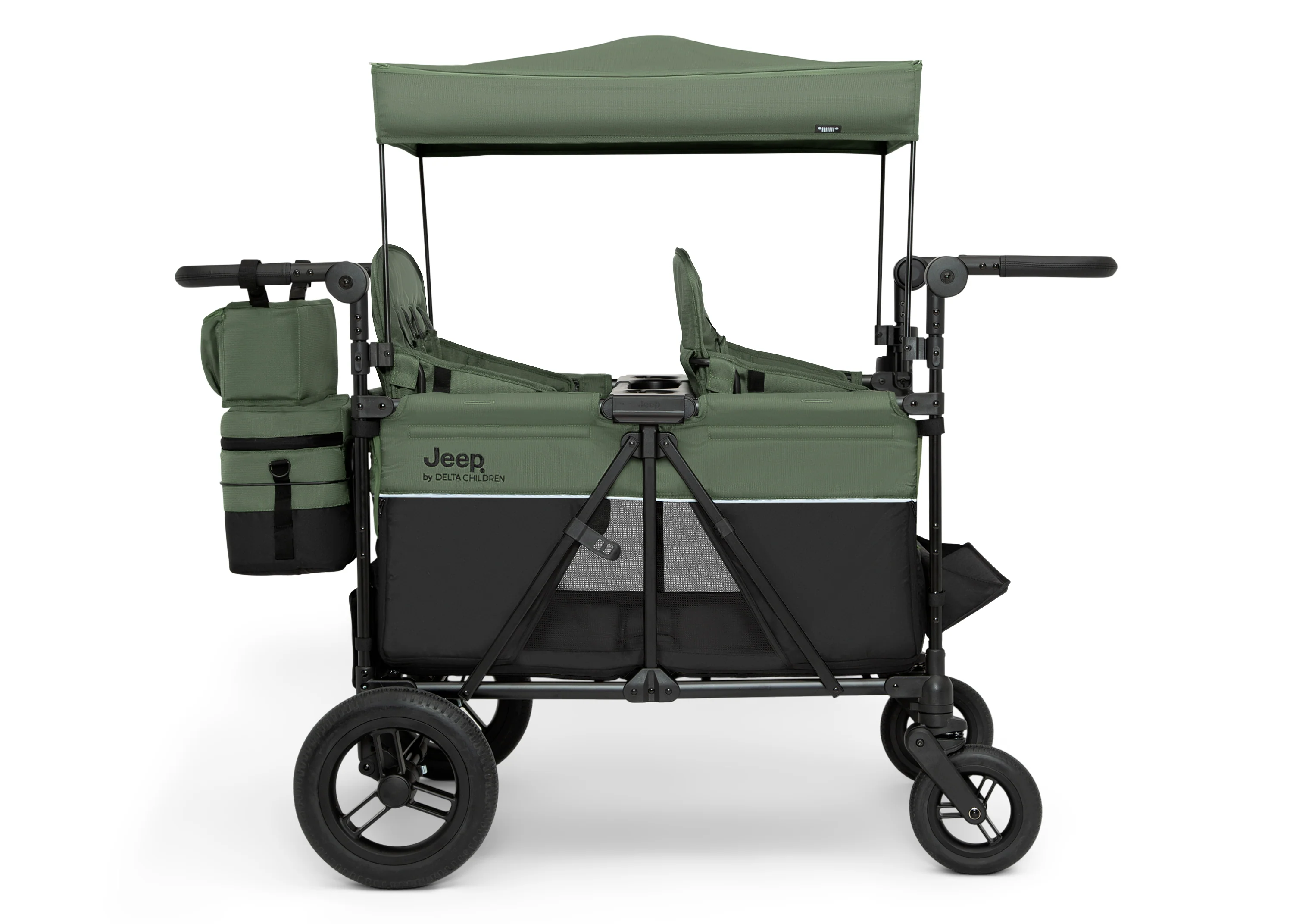 Carrito-Paseador Jeep Wrangler Deluxe para 4 Niños – Capota Desmontable, Bolsa Térmica, Asientos Modulares, Almacenamiento XXL, Ruedas Antipinchazos, Manillares Ajustables
