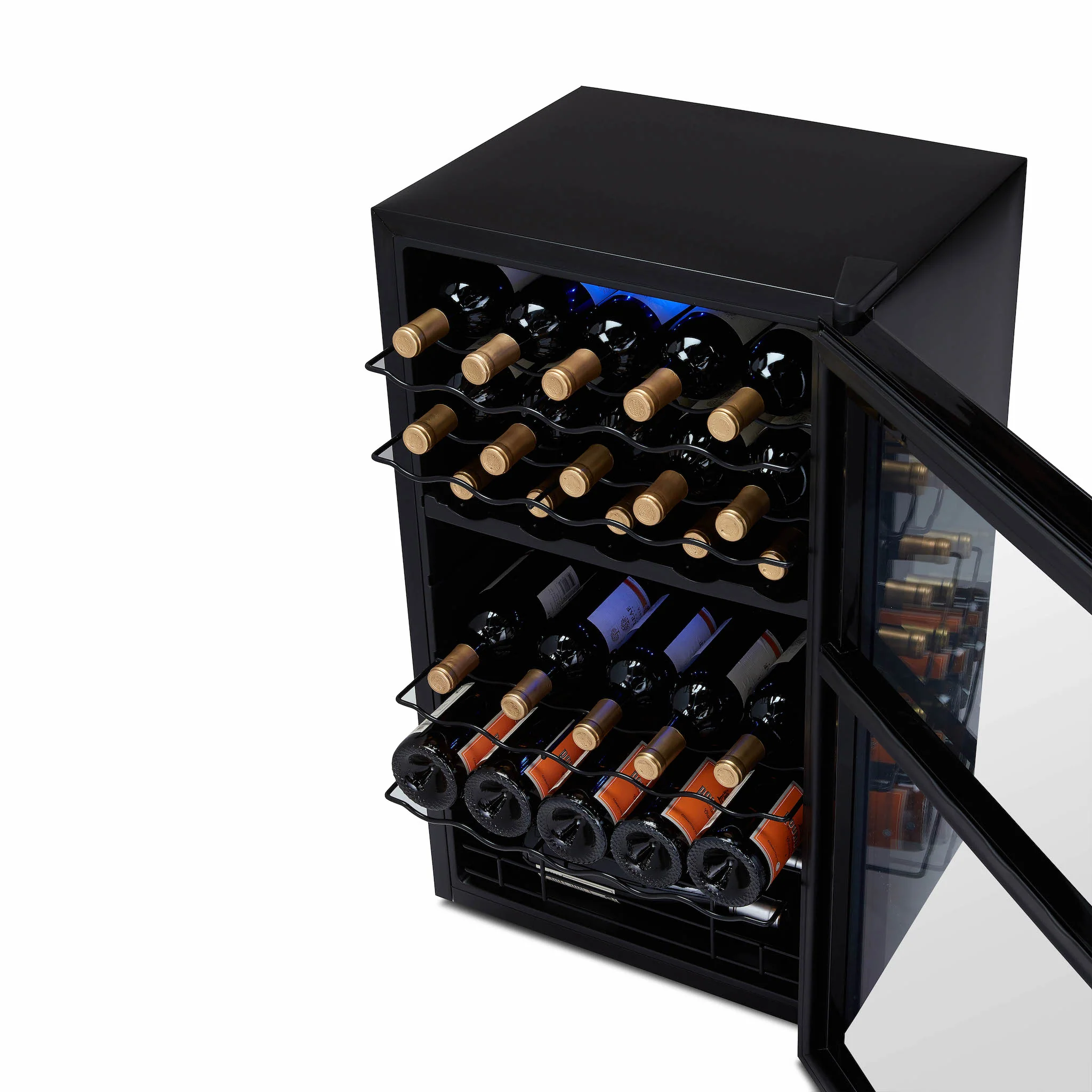 2025 Refrigerador de Vinos Independiente Newair® Negro – 33 Botellas, Doble Zona – 19,5