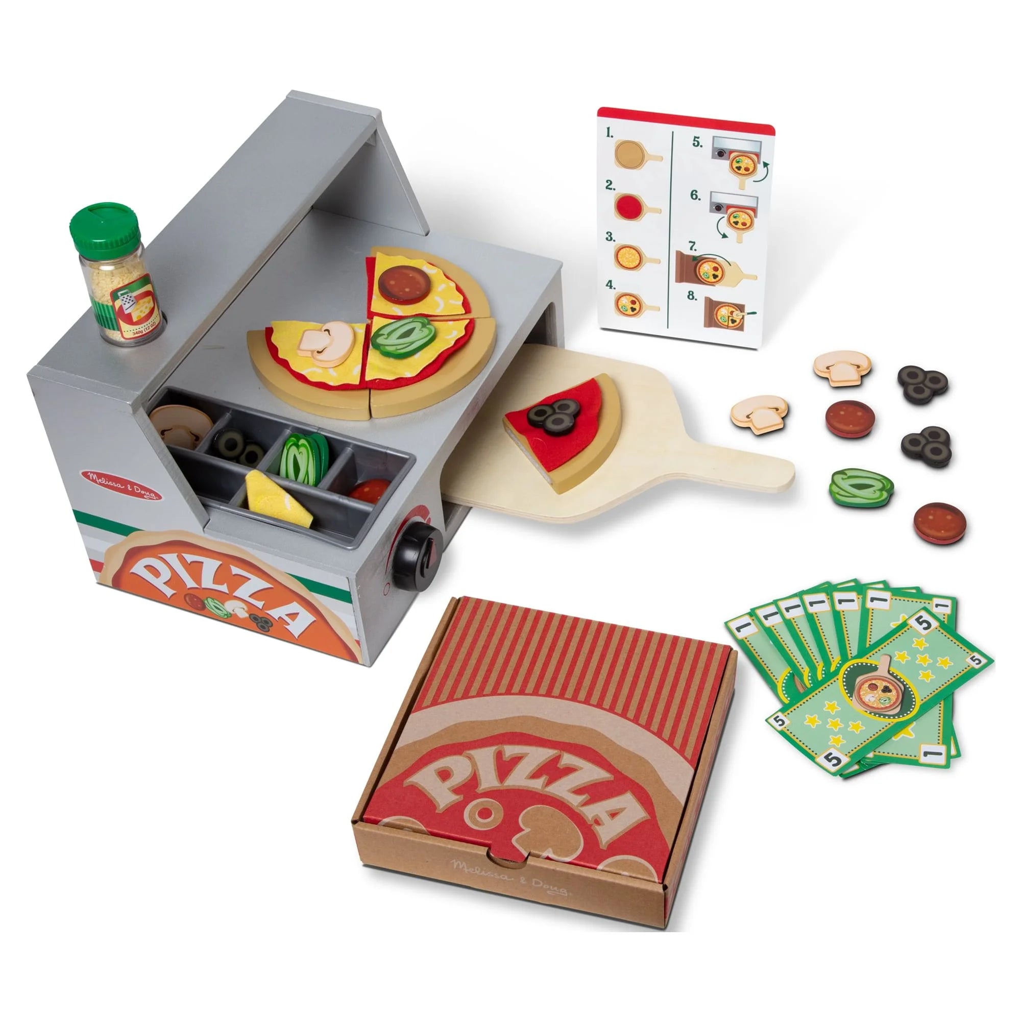 Melissa & Doug Mostrador de Pizza para Jugar Top & Bake de Madera (41 Piezas) – Certificado FSC