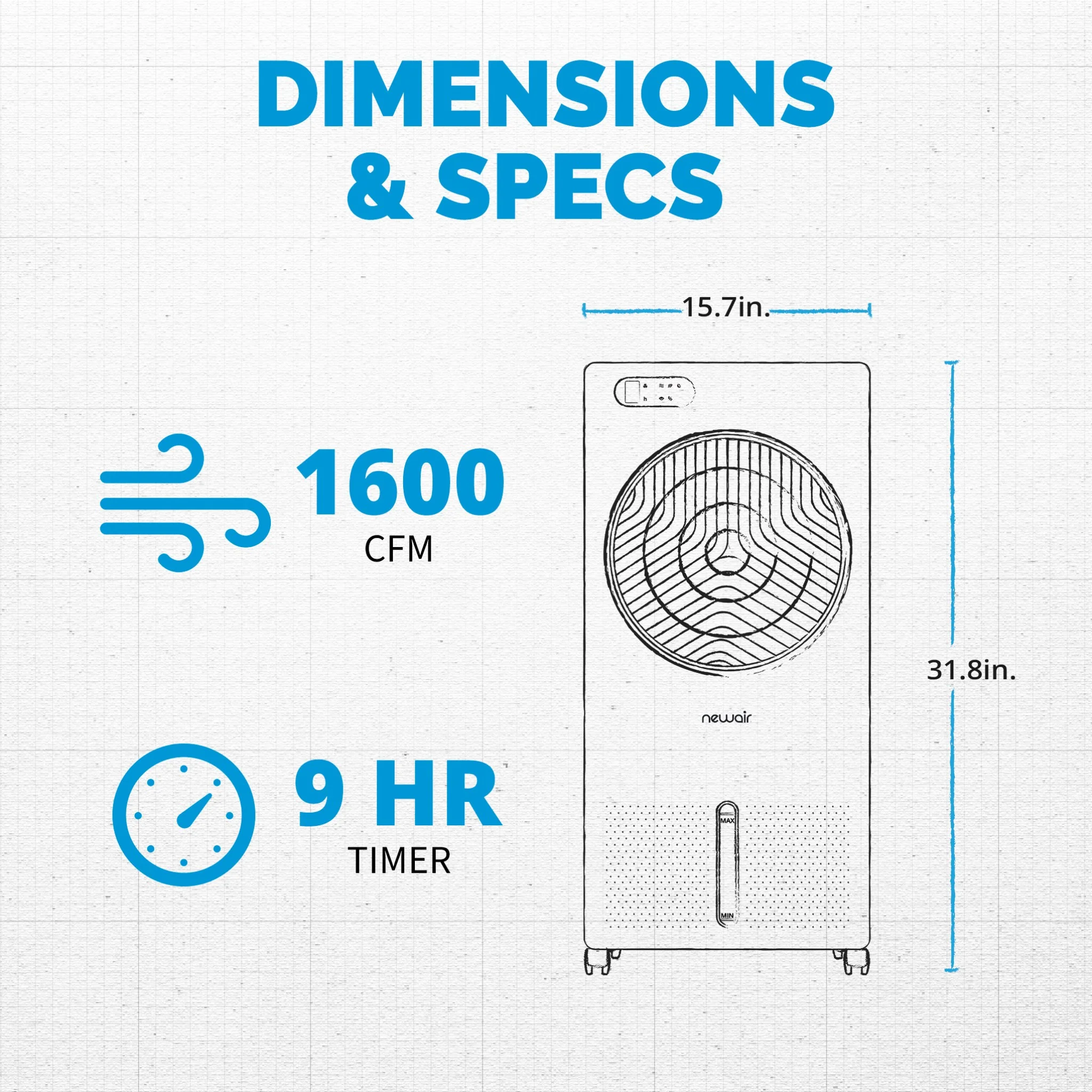 2025 Newair® Enfriador de Aire Evaporativo y Ventilador Portátil 1 600 CFM con Placa de Enfriamiento tipo Panal – Blanco