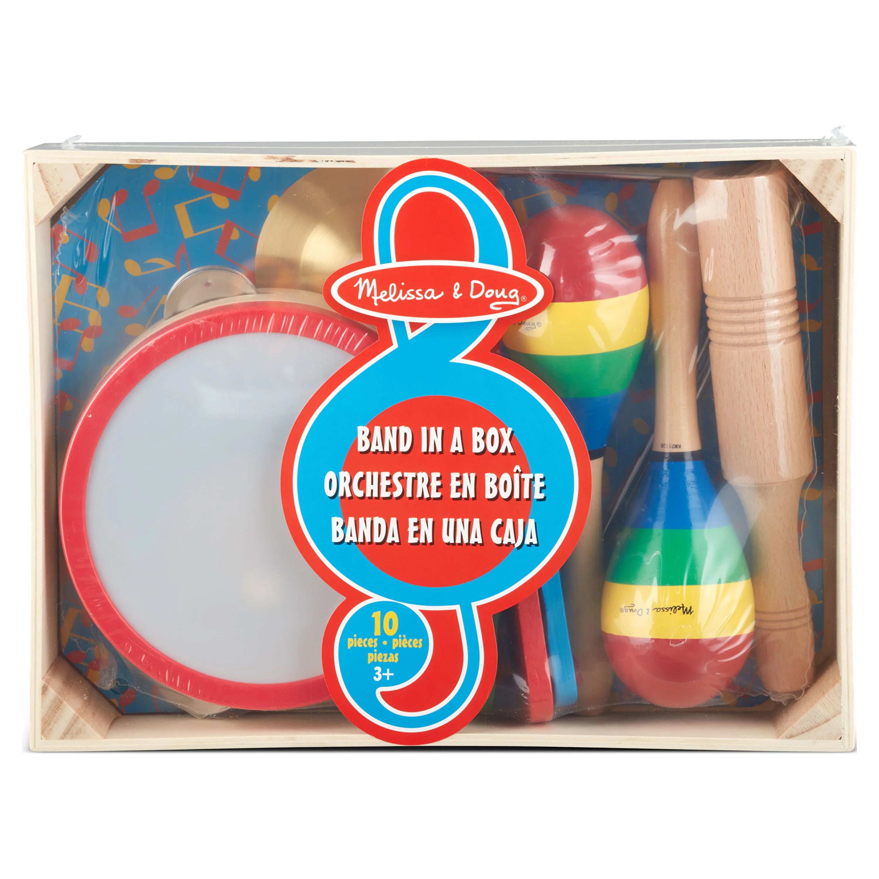 Melissa & Doug Band-in-a-Box ¡Aplaude! ¡Choca! ¡Toca! – Set de Instrumentos Musicales de 10 Piezas