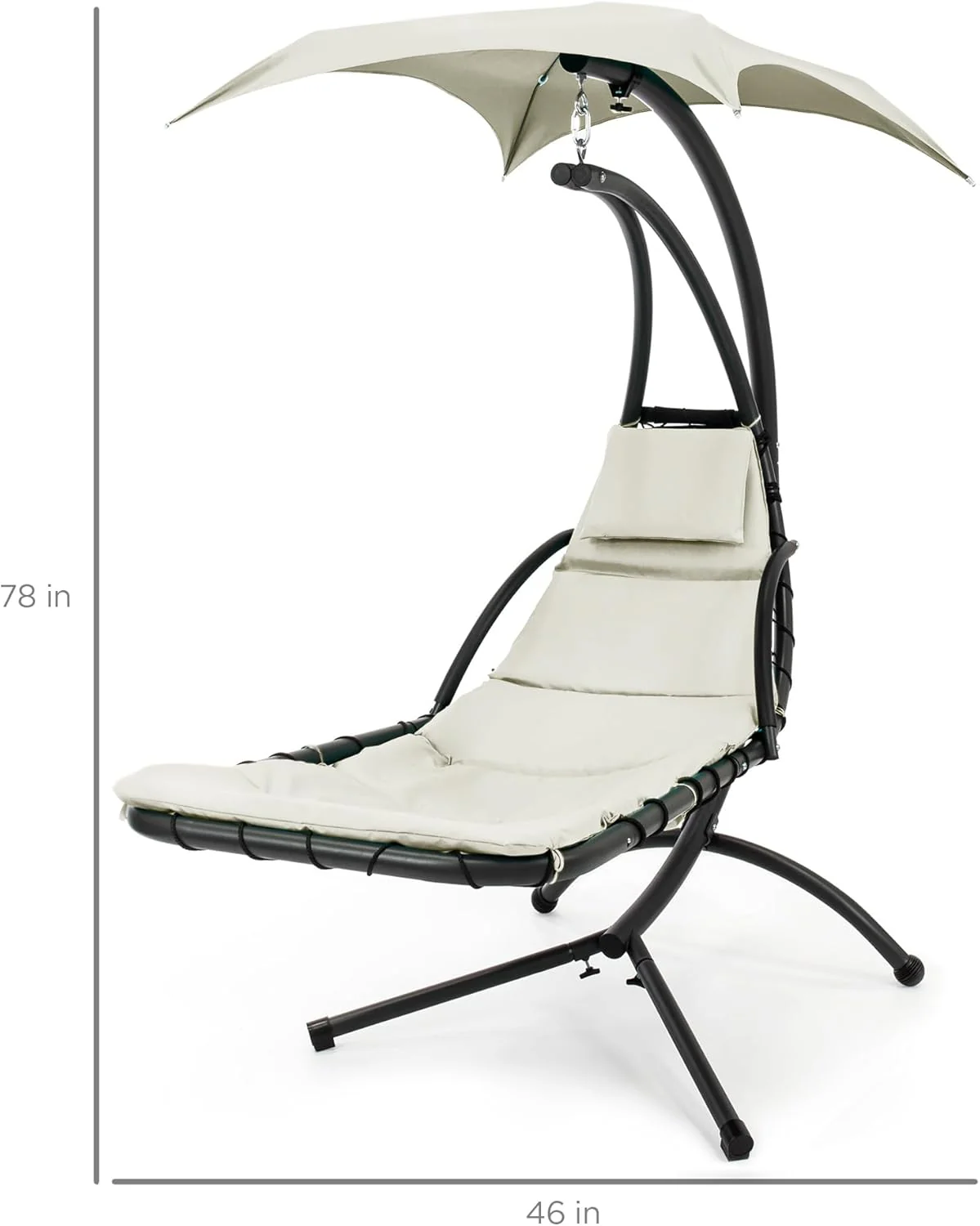 Chaise Longue Suspendue de Exterior Best Choice Products – Silla Balancín Curvada de Acero con Cojín Integrado y Toldo Desmontable – Gris Carbón