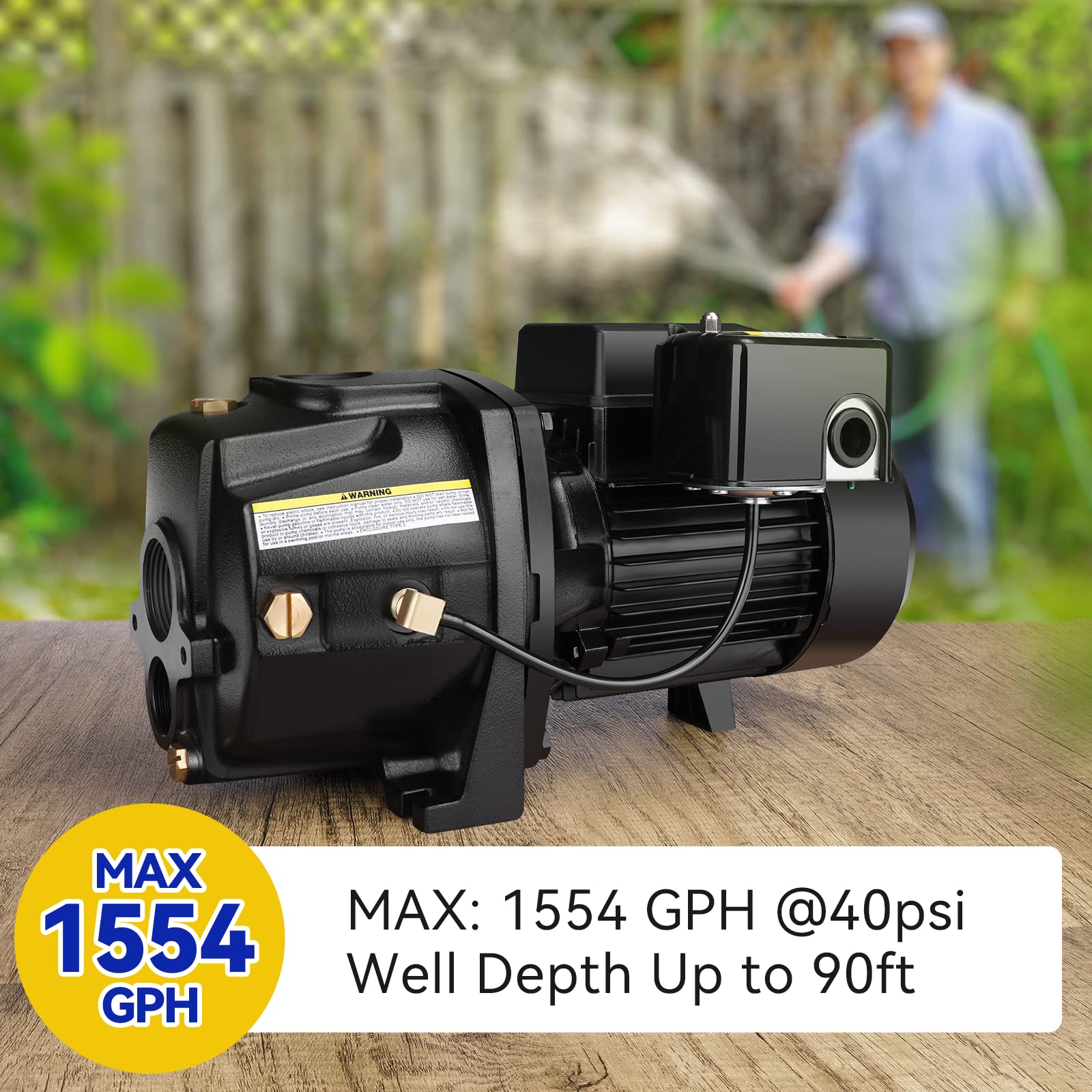 2025 Bomba de Pozo Acquaer 1HP Convertible de Hierro Fundido con Kit de Eyectores – Para Pozos Superficiales y Profundos hasta 25 o 90 ft, Voltaje 115V/230V, con Interruptor de Presión Automático