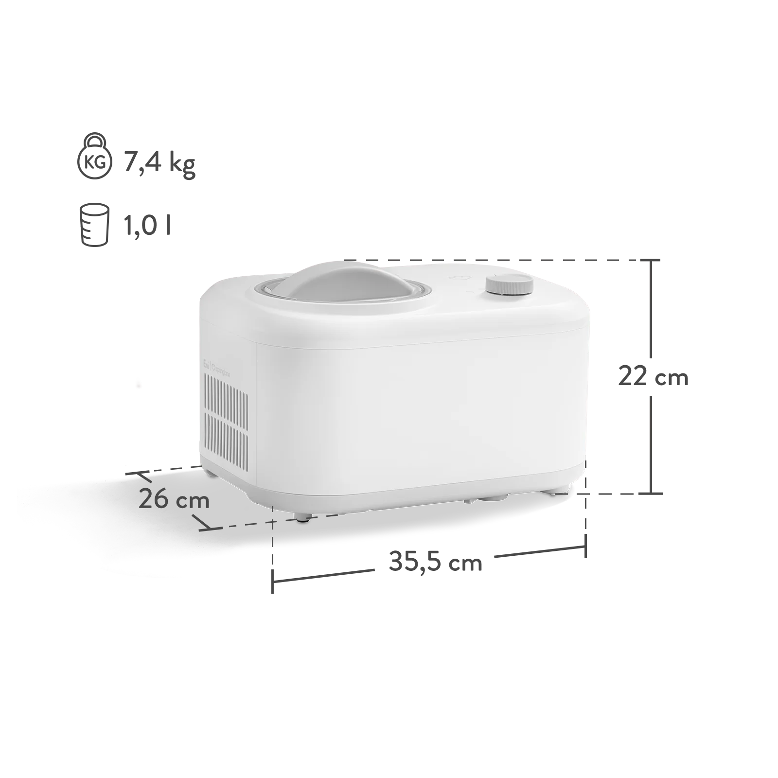 2025 Máquina de helados Eni 1,0 litro – Blanca