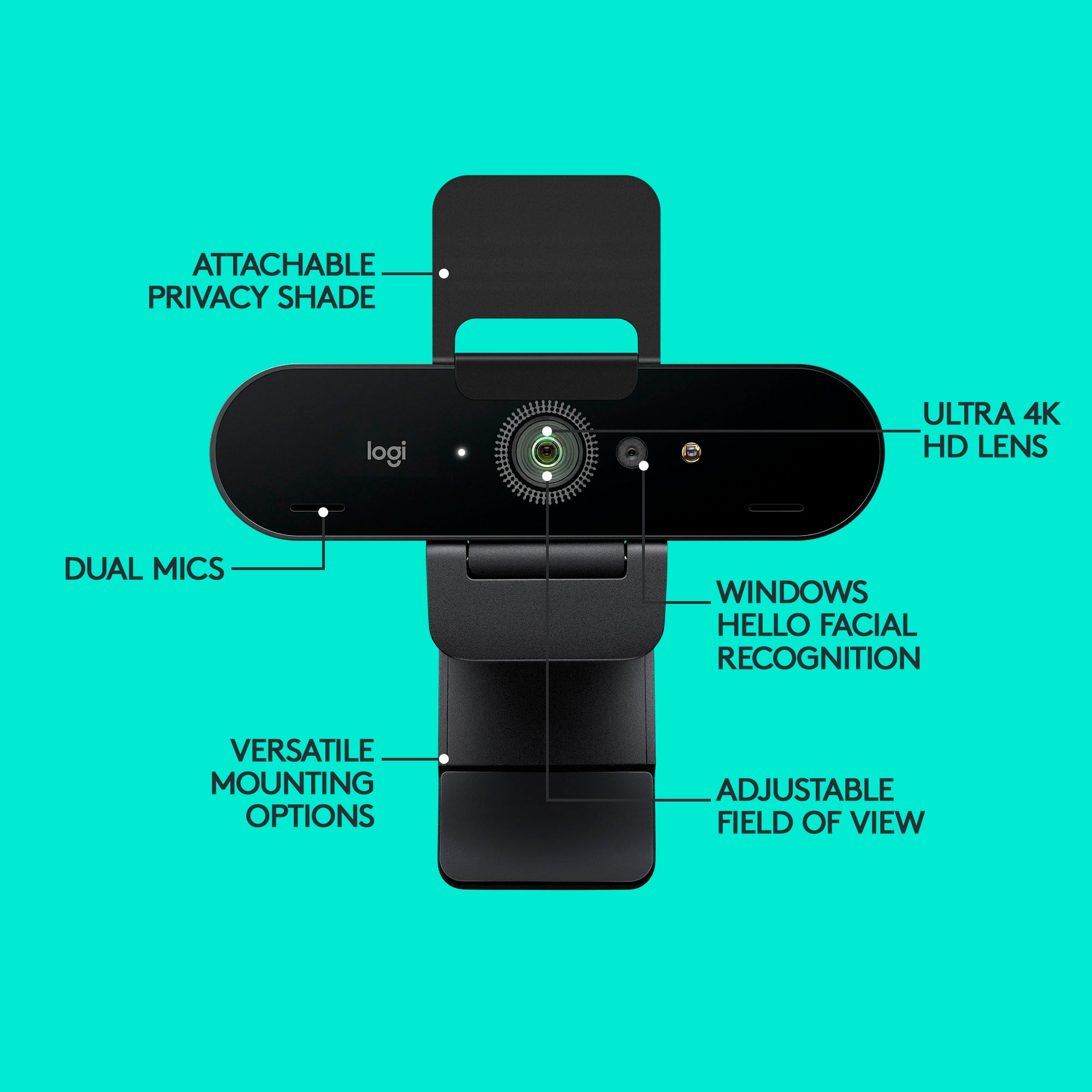 Logitech - Webcam 4K Pro 4096 x 2160 con Micrófono con Cancelación de Ruido - Negro
