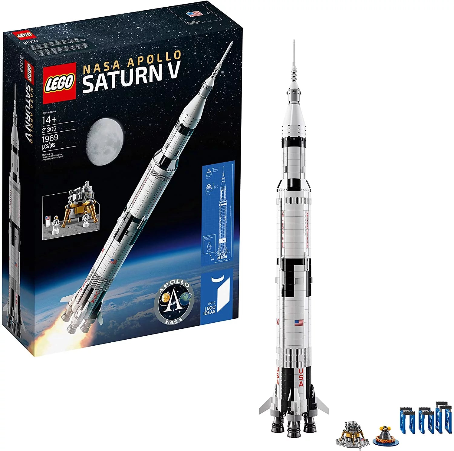 LEGO Ideas NASA Apollo Saturn V 92176 – Modelo de Cohete Espacial para Niños y Adultos, Kit de Construcción Científico (1969 Piezas)