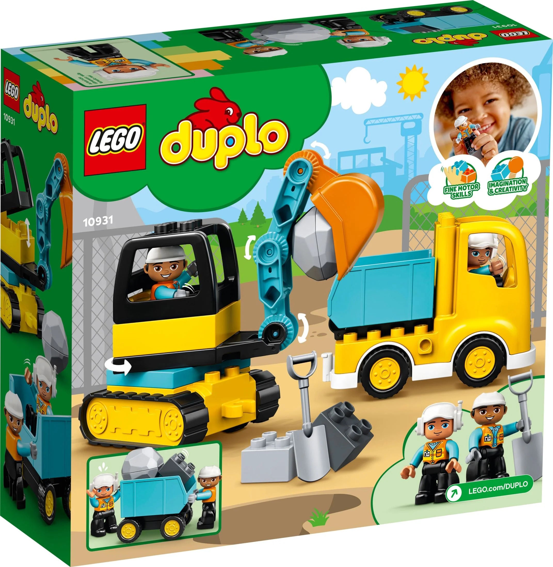LEGO DUPLO Ciudad Camión y Excavadora de Orugas Vehículo de Construcción 10931, Juguete para Niños y Niñas de 2 a 4 Años, Desarrollo de Habilidades Motoras Finas