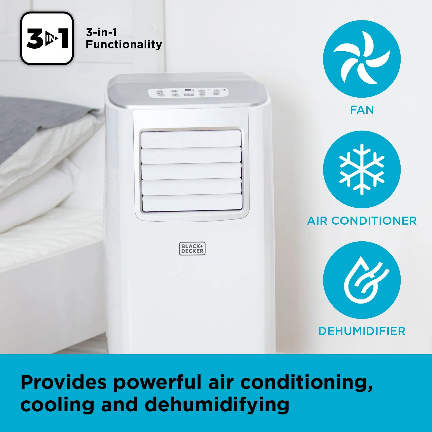 2025 Aire Acondicionado Móvil 3 en 1 Black+Decker BXAC40005GB 7000 BTU Blanco