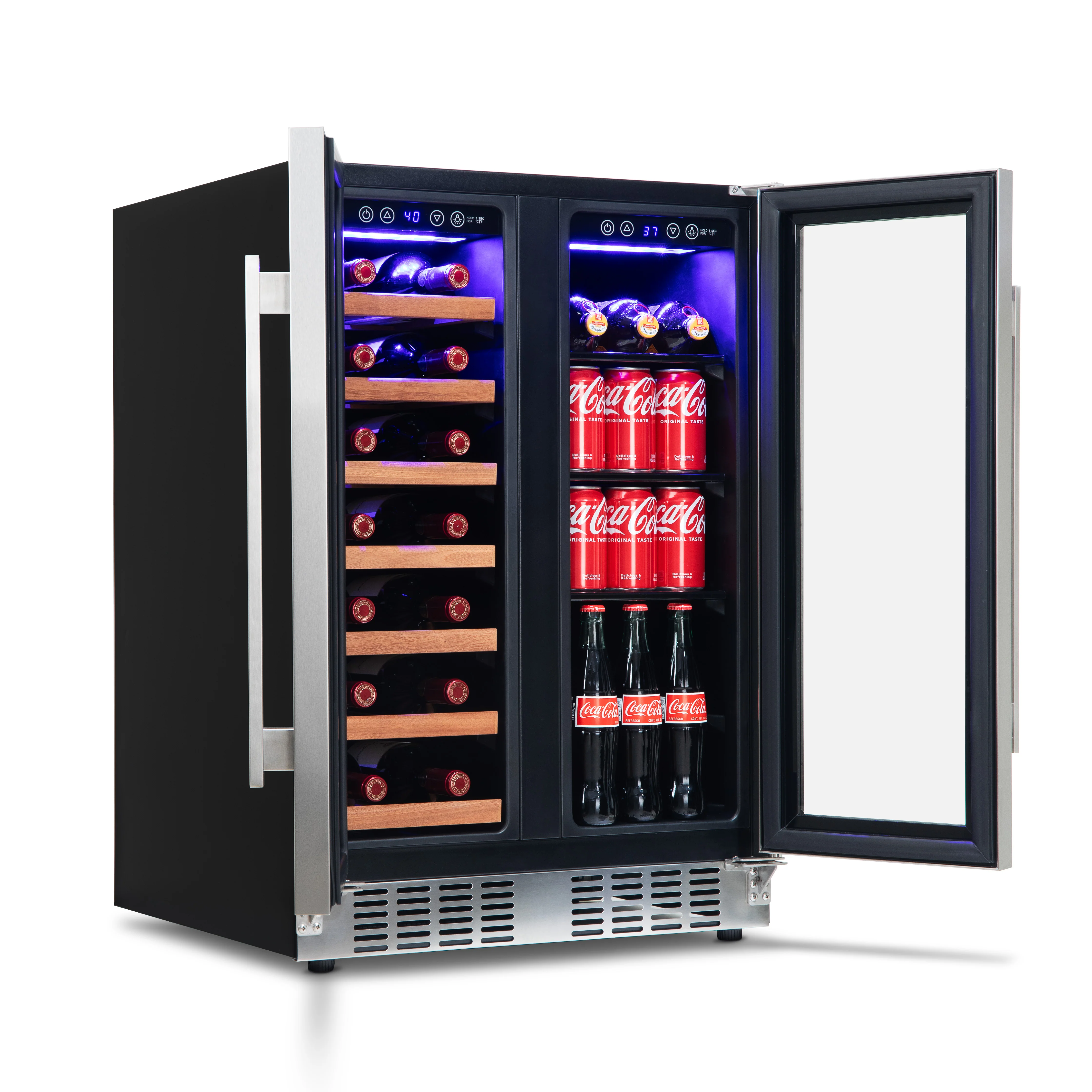 2025 Refrigerador para Vinos y Bebidas Newair – Doble Zona con Puertas Francesas (24 pulgadas)