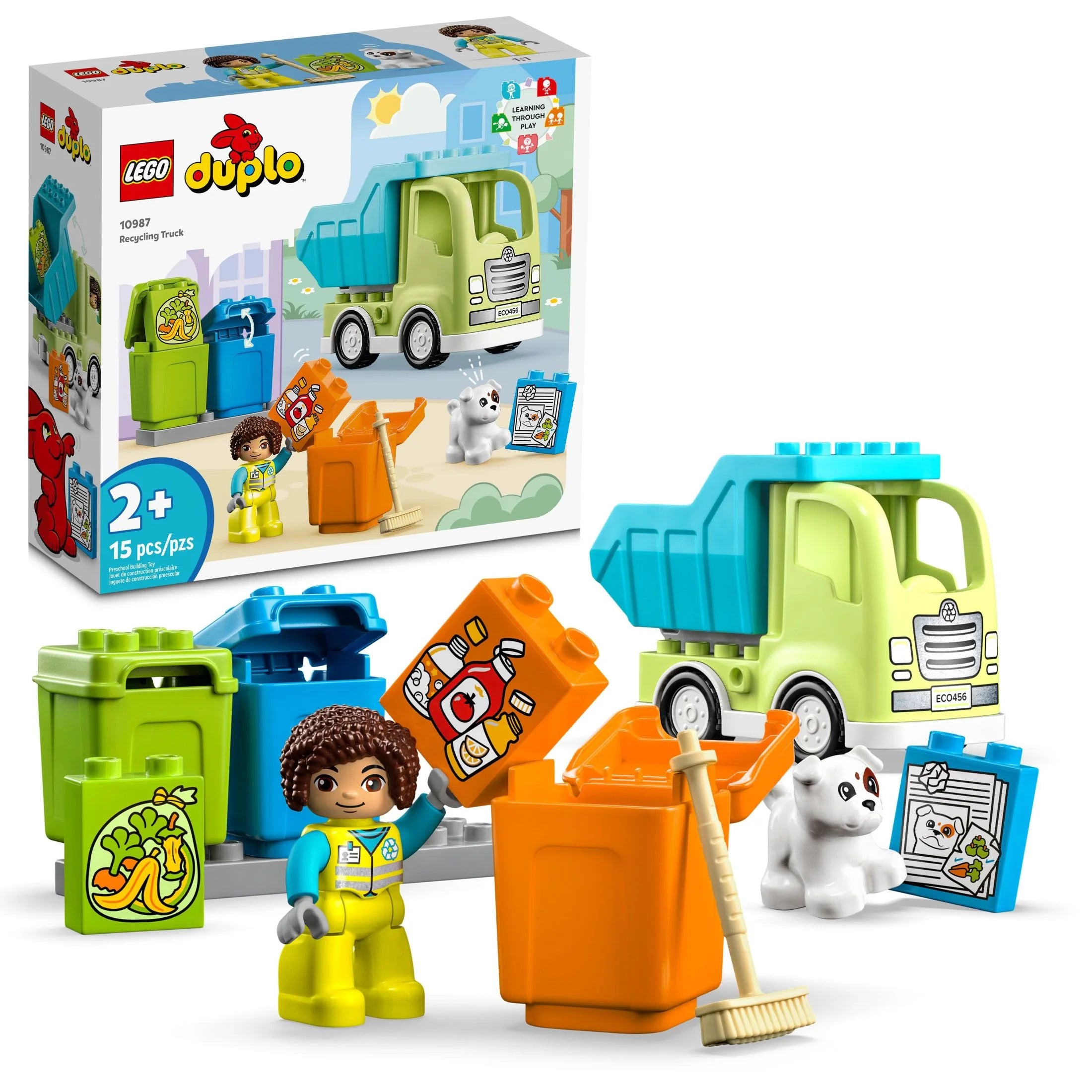 LEGO DUPLO Ciudad Camión de Reciclaje 10987, Set de Construcción de Juguete, Aprende Jugando con este Regalo Creativo STEM para Niños y Niñas de 2 Años en Adelante, Incluye 3 Contenedores para Clasificar la Basura