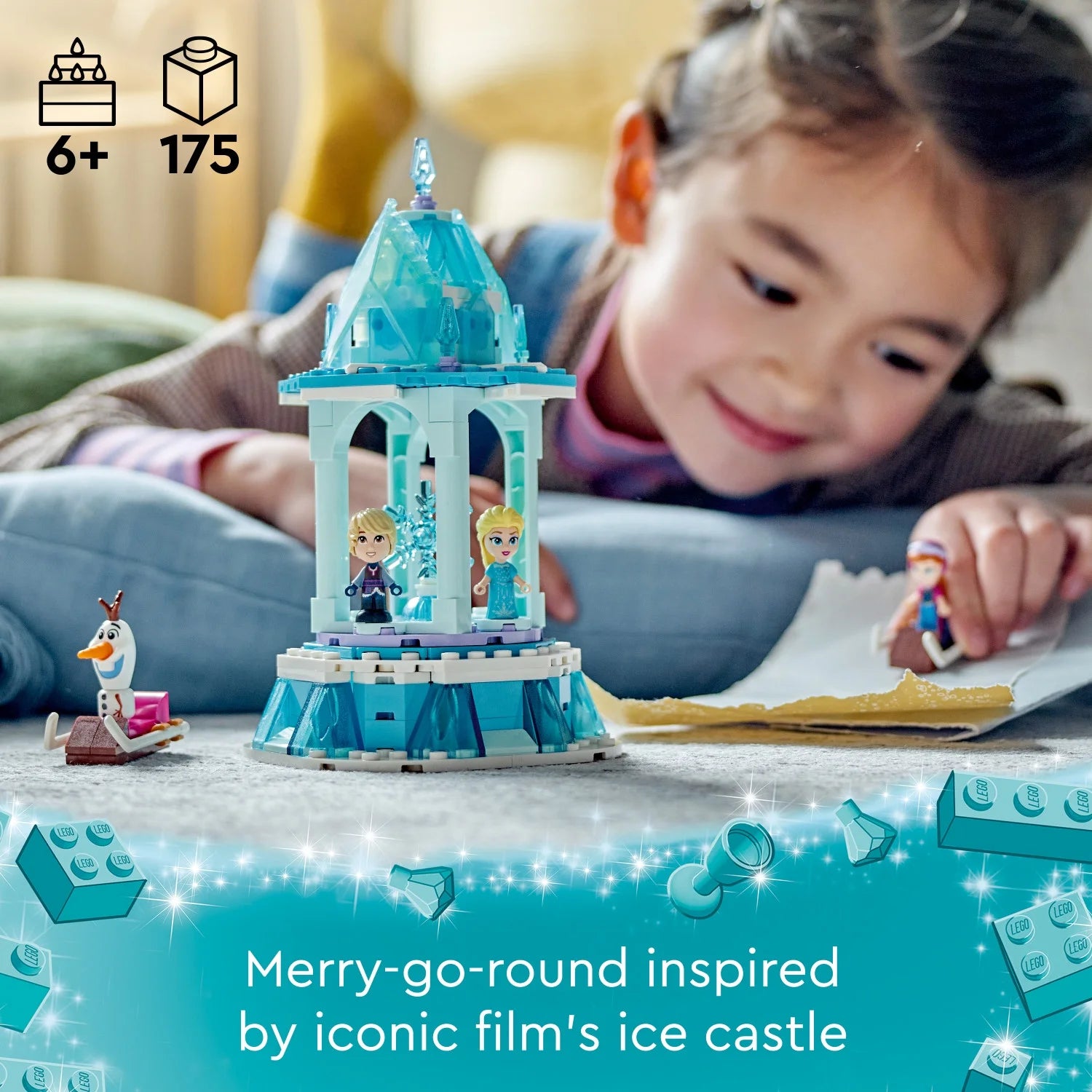 LEGO Disney Frozen Carrusel Mágico de Anna y Elsa 43218 Set de Construcción del Palacio de Hielo con Elsa, Anna y Olaf, Gran Regalo de Cumpleaños para Niños de 6 Años