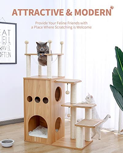 Árbol para Gatos Made4Pets, Torre Moderna para Gatos con Postes para Rascar Totalmente Recubiertos de Sisal