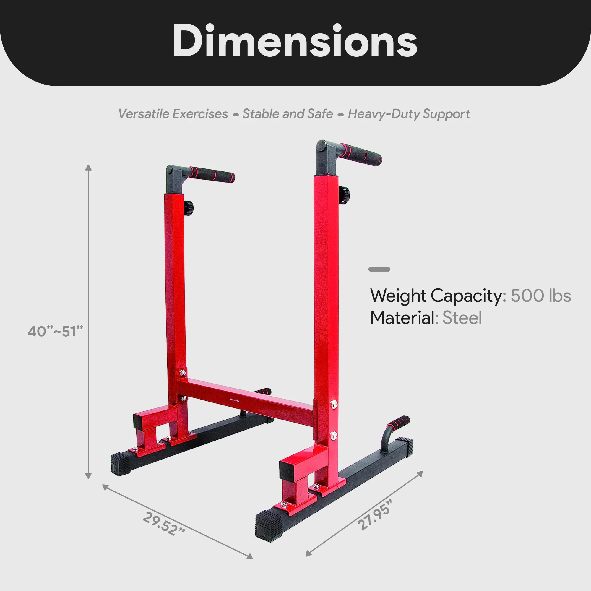 2025 BalanceFrom Estación Multifuncional de Dips para Gimnasio en Casa, Capacidad 500 lb, Rojo