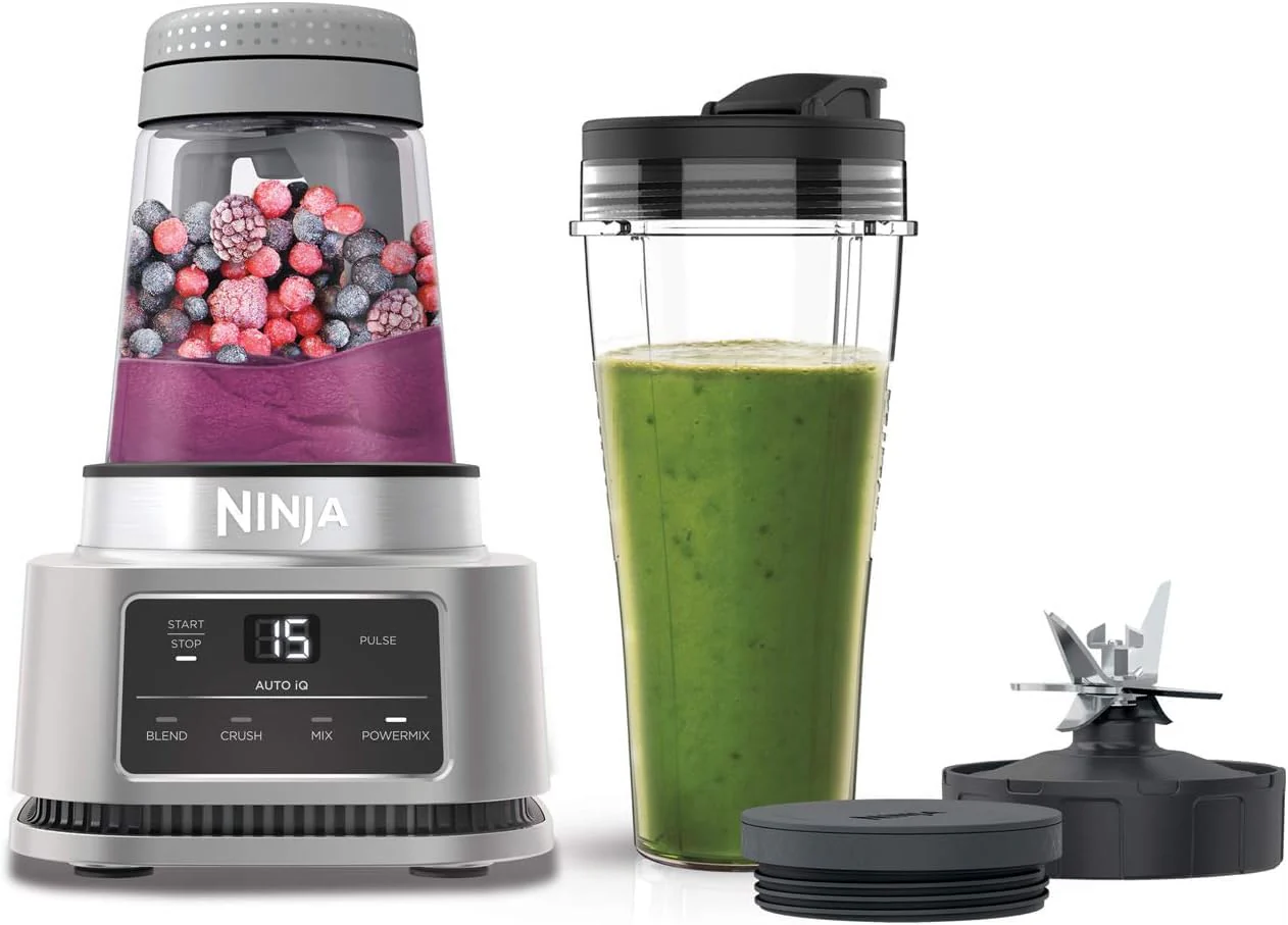 2025 Ninja Foodi Power Nutri Blender 2 en 1, licuadora para smoothie bowls y bebidas congeladas, CB100EU + Ninja Double Stack XL Freidora de aire caliente, freidora vertical sin aceite de dos cajones, SL400EUCP