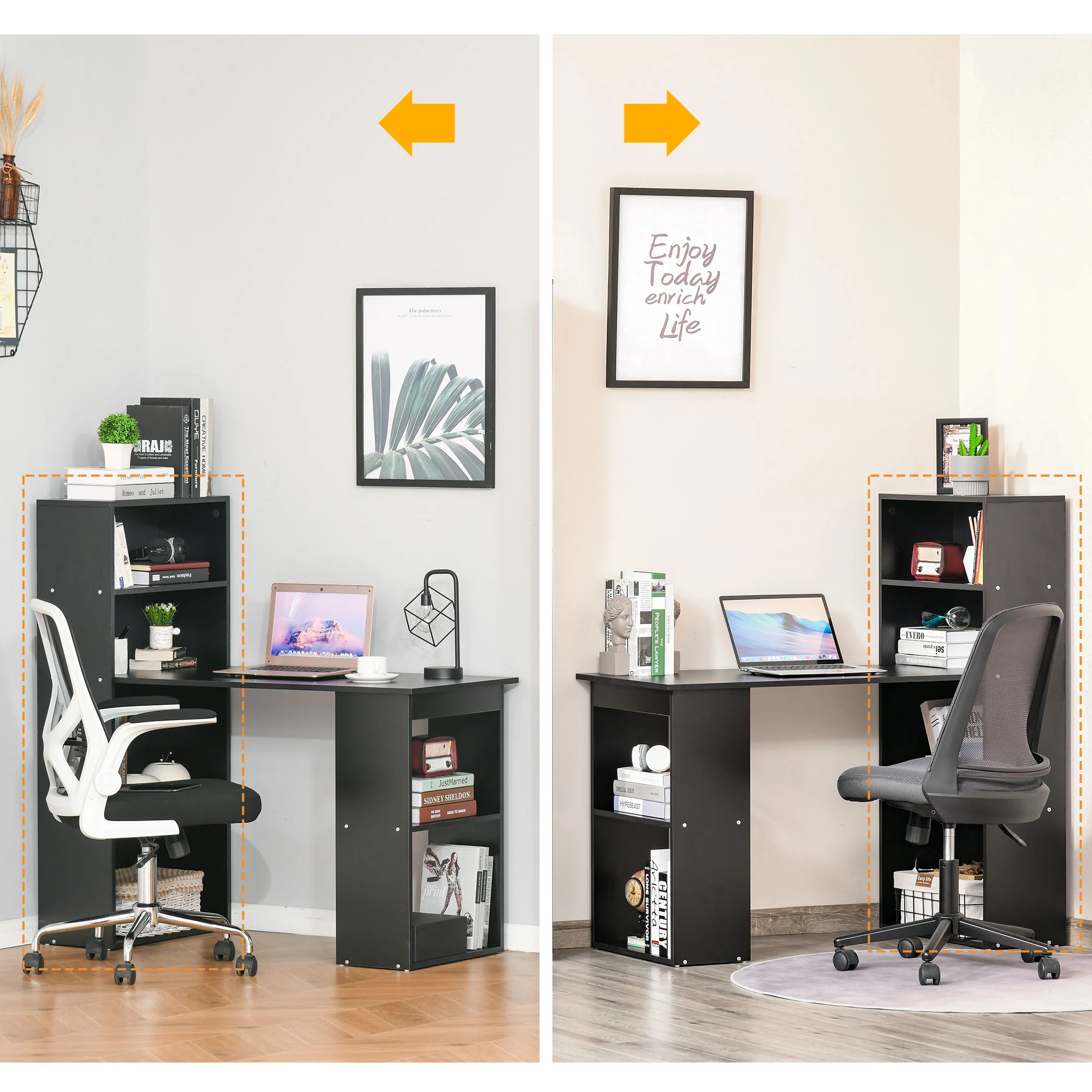 Escritorio de Ordenador Moderno de 120 cm con Estantería, Mesa de Estudio y Estación de Trabajo con 6 Estantes, Negro