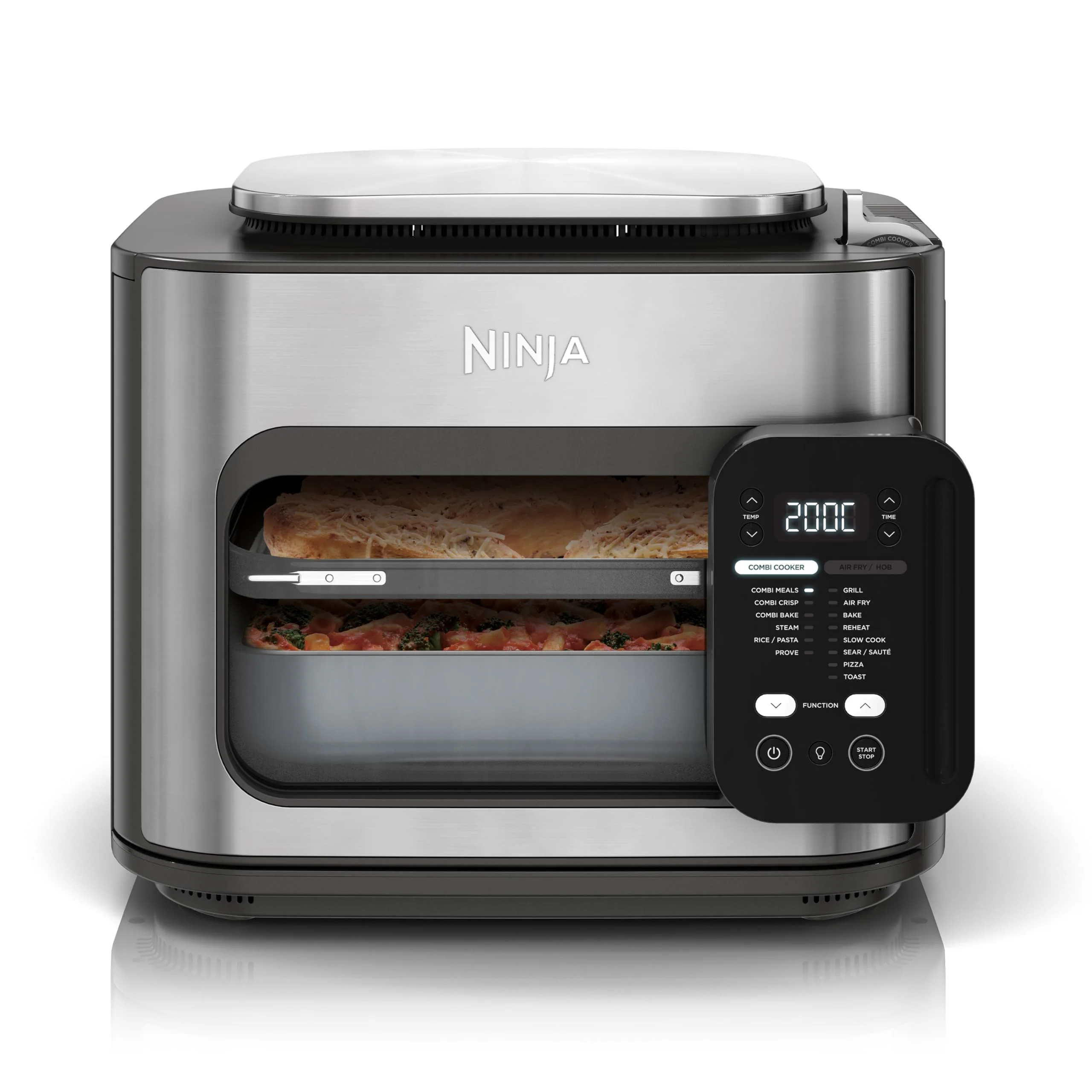 2025 Ninja Combi Multicooker 12 en 1, Horno y Freidora de Aire Caliente, 12 Funciones de Cocción, Air Fryer y Parrilla, Preparación en 15 Min*, con Plancha, Sartén, Rejilla Crisper, Guía de Recetas, Gris, SFP700EU