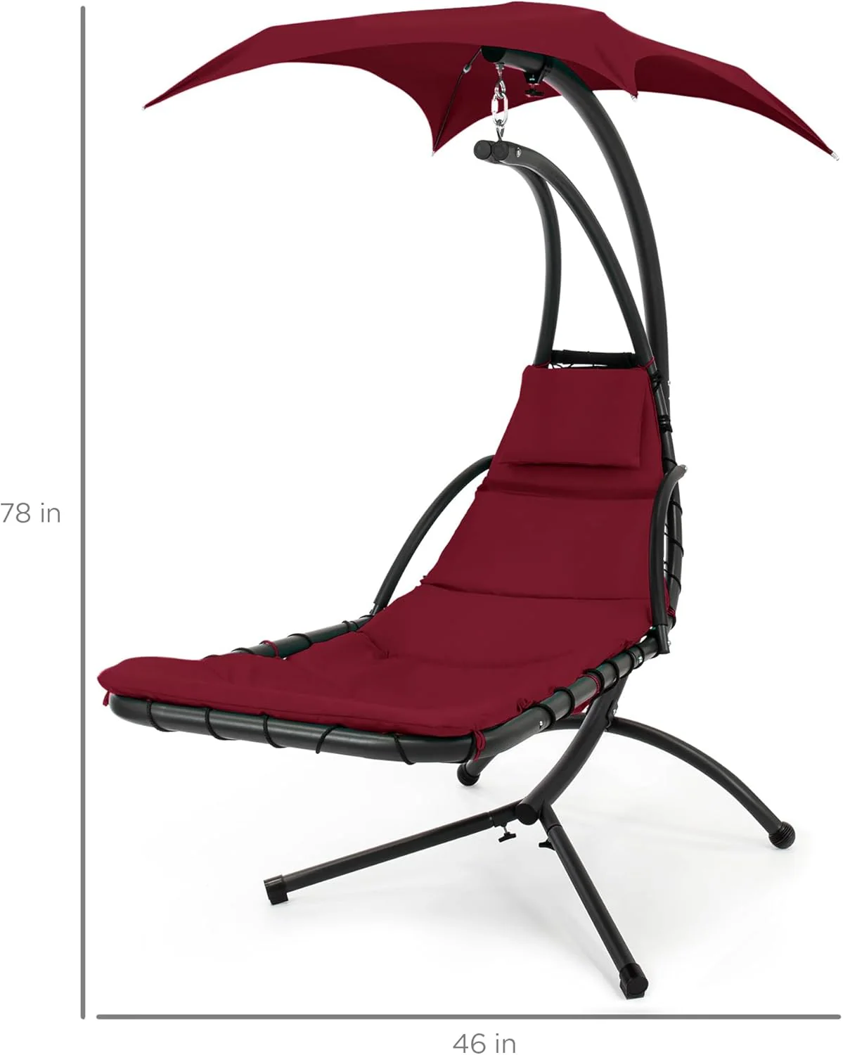 Chaise Longue Suspendue de Exterior Best Choice Products – Silla Balancín Curvada de Acero con Cojín Integrado y Toldo Desmontable – Gris Carbón