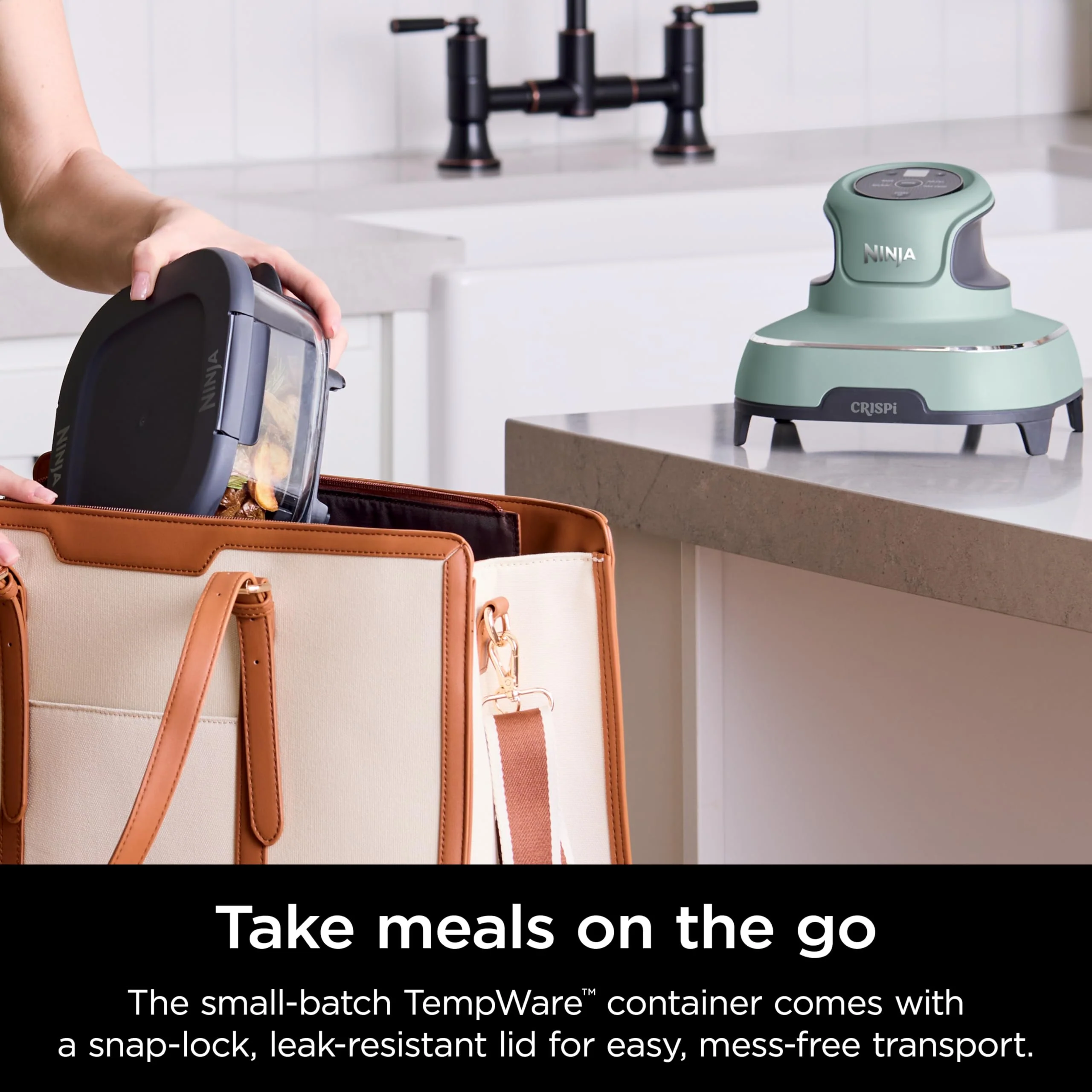 2025 Ninja Crispi Freidora de Aire Caliente, Compatible con Microondas, Congelador y Lavavajillas, Sistema de Cocina Portátil en Vidrio No Tóxico, Recipiente de Vidrio de 1,5 L con 6 Tazas y Tapas