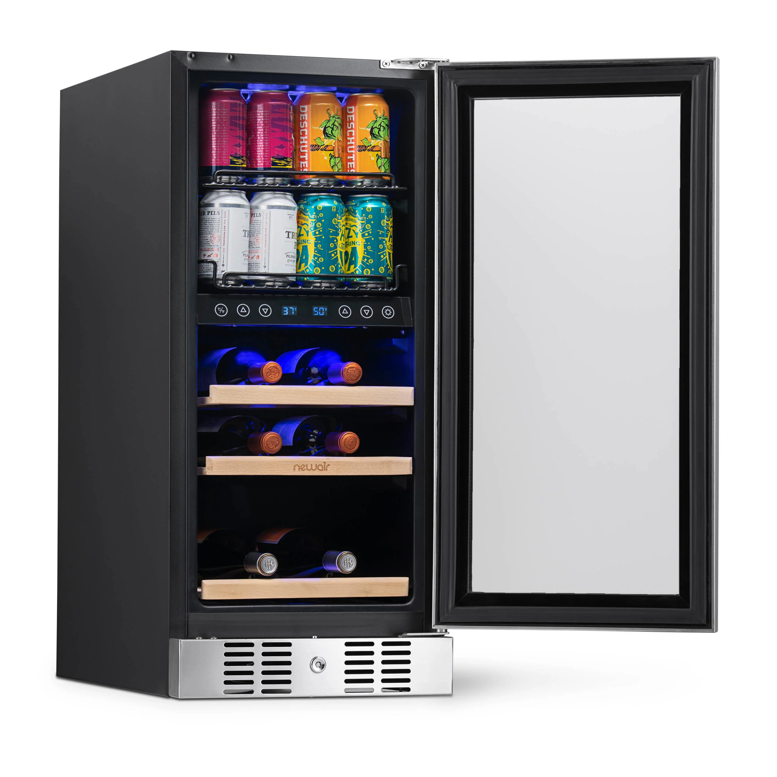 2025 Newair® Refrigerador Empotrable de Doble Zona para Bebidas – 48 Latas y 9 Botellas – 15 Pulgadas