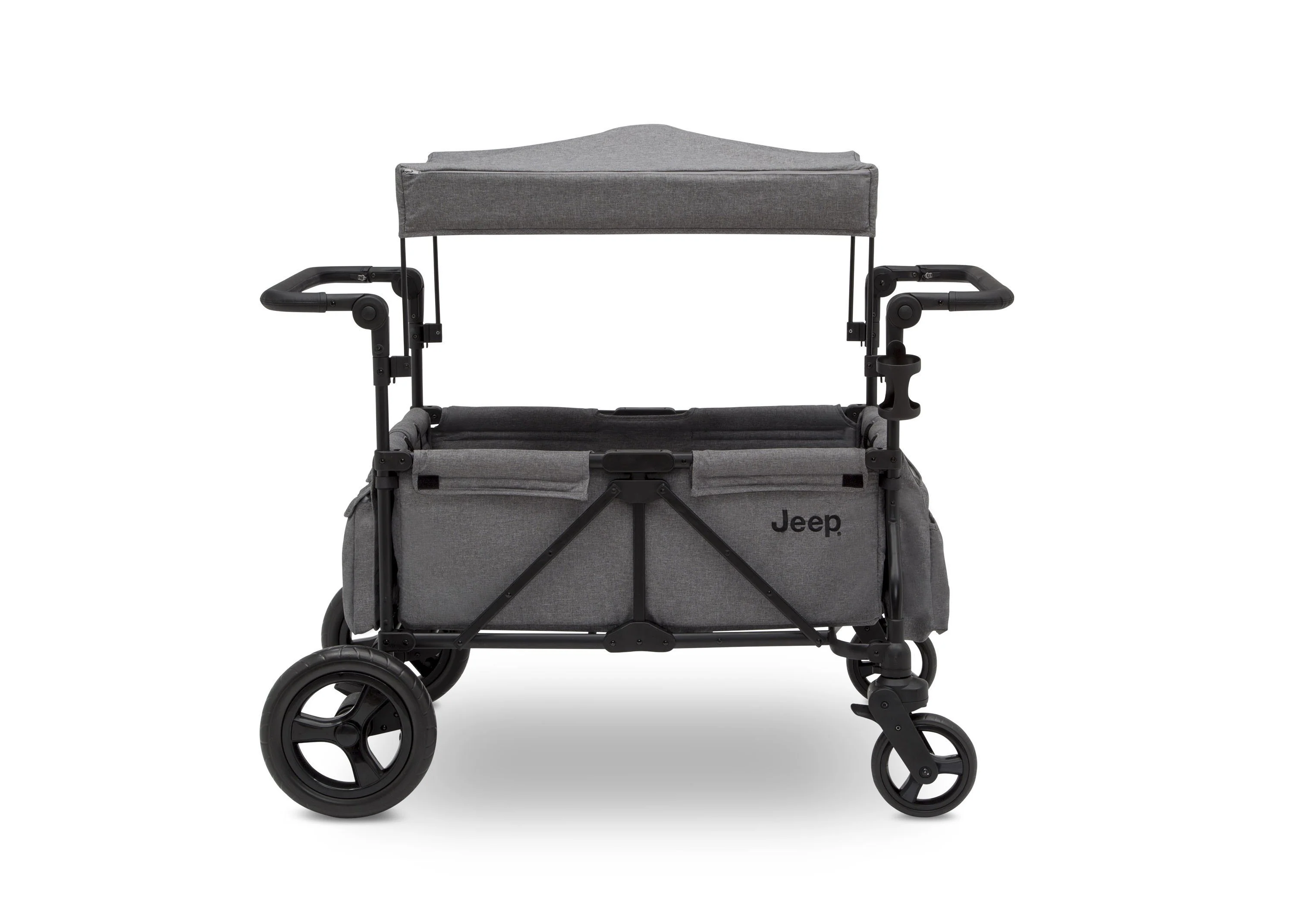 2025 Jeep Wrangler Stroller Wagon de Delta Children – 3 Modos: Portabebés, Cochecito y Carrito, Suspensión, Capota UV, Compatible con Sillas de Auto, Almacenamiento Múltiple, Manillares Ajustables