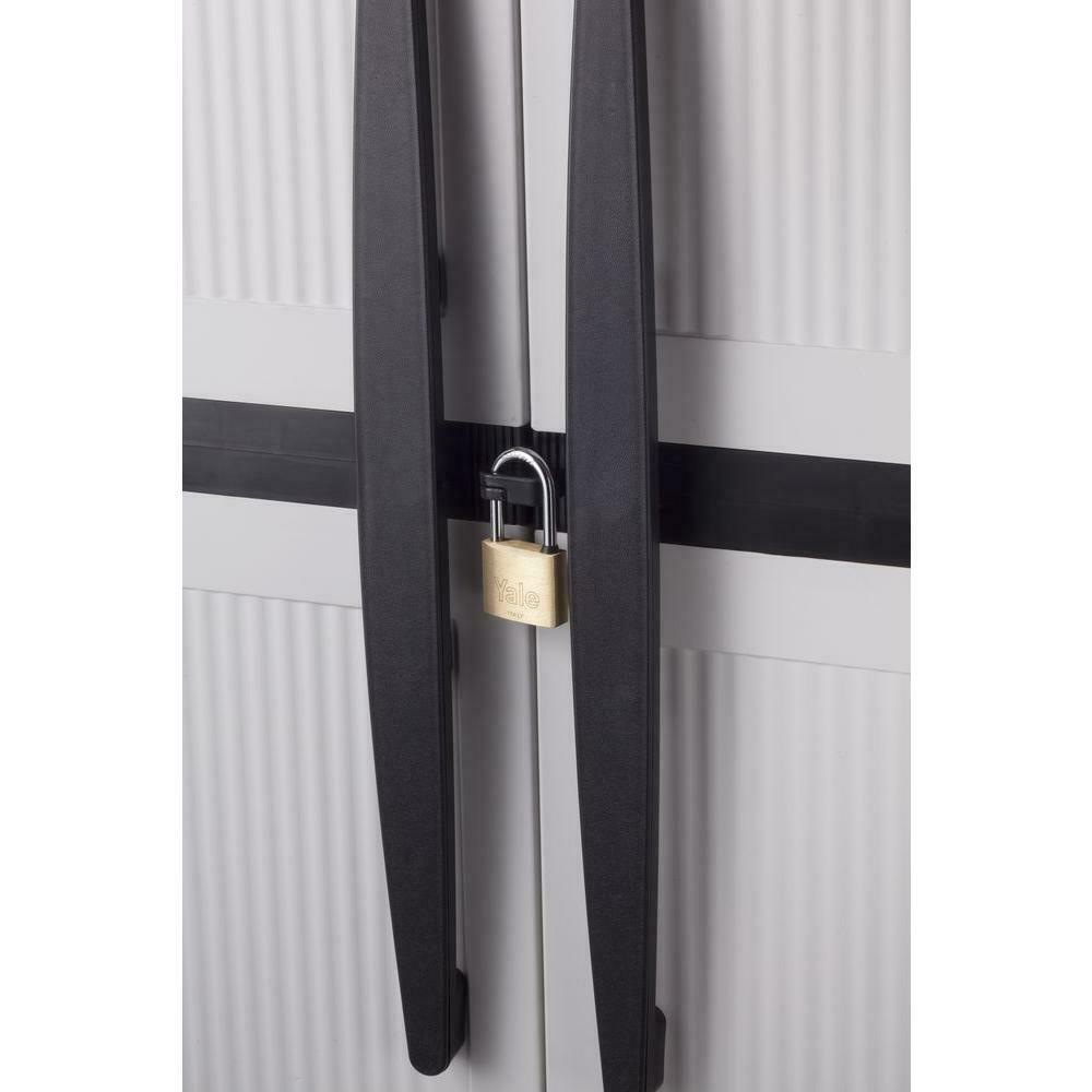 2025 Armario de garaje independiente HDX de plástico gris, 89 cm Ancho x 180 cm Alto x 46 cm Profundidad, con estantes ajustables y puertas con cerradura