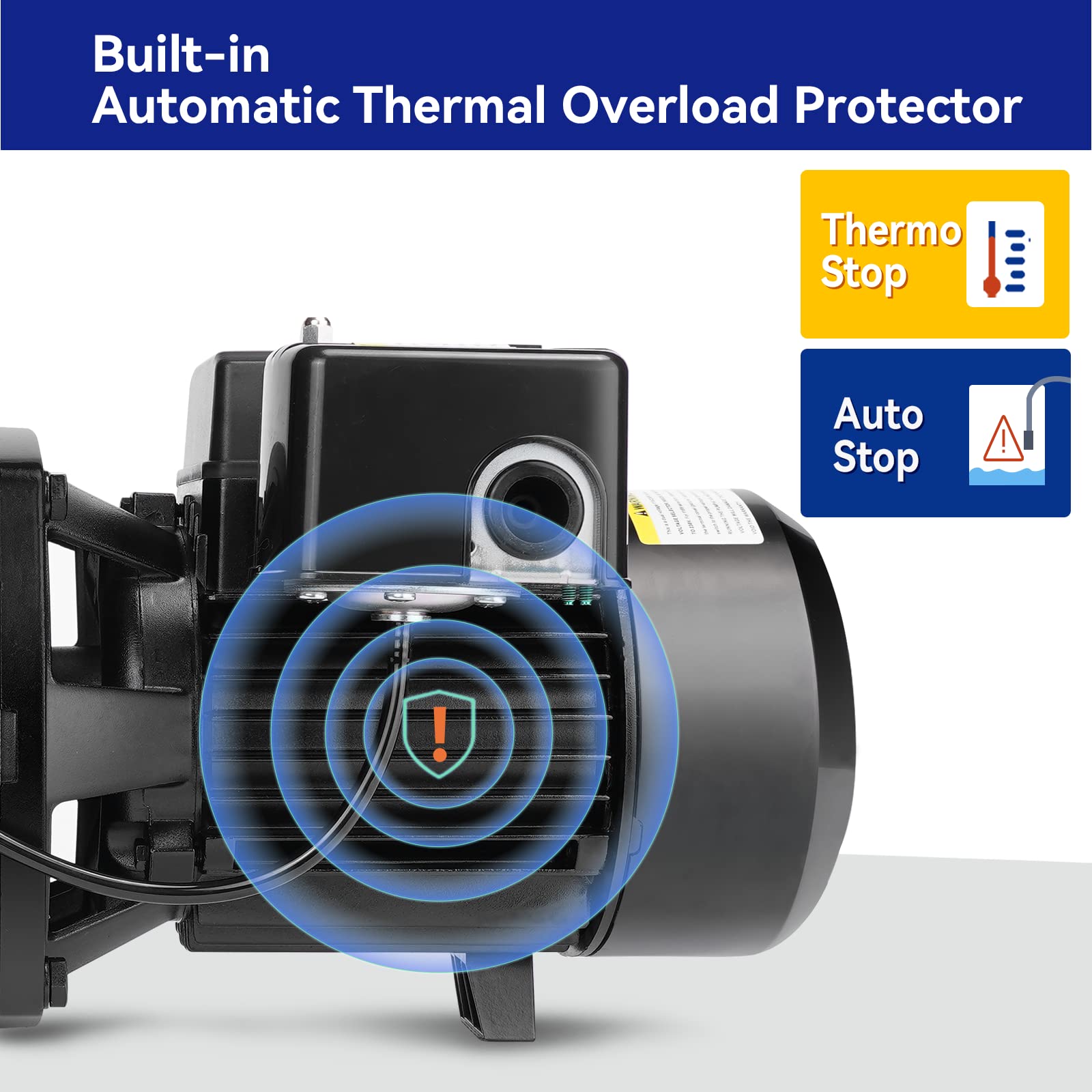 Acquaer Bomba de Chorro Convertible para Pozo Poco Profundo/Profundo de 1HP, Hierro Fundido con Kit de Eyector, Profundidad del Pozo Hasta 7.5 m o 27 m, Voltaje Dual 115V/230V, Interruptor de Presión Automático