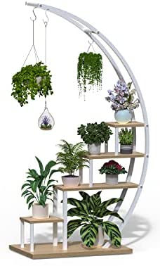 Soporte para Plantas de Metal Creativo con Forma de Media Luna, Estante Escalera para Macetas (Paquete de 2)