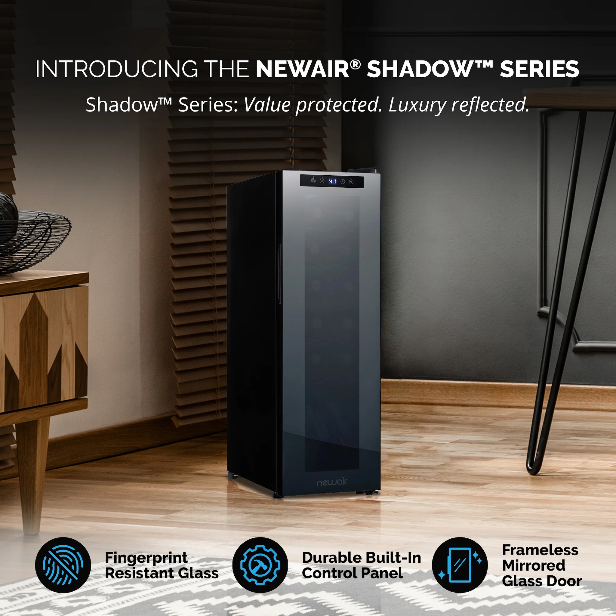 2025 Refrigerador de Vinos Independiente Newair® Negro – 12 Botellas – 13,6