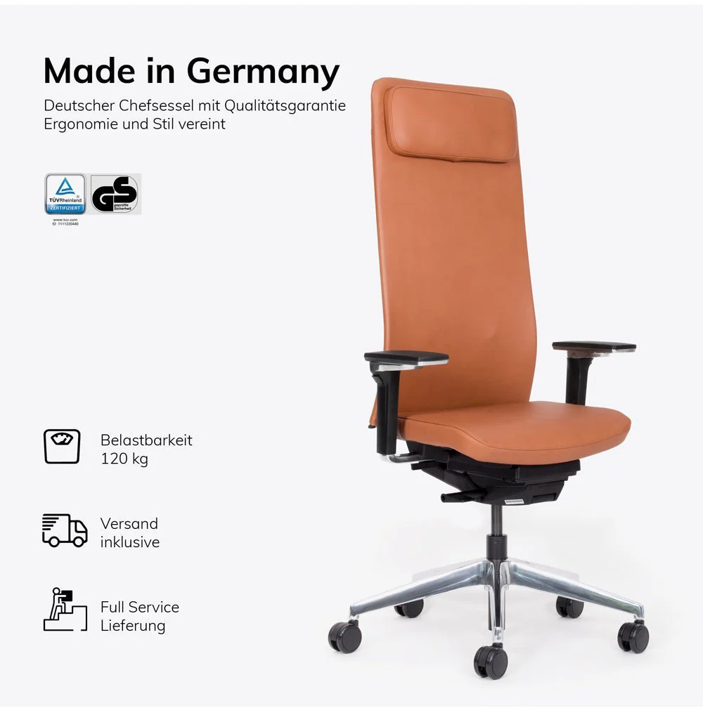 2025 Sillón Ejecutivo Ergonómico de Cuero Auténtico lento Matrix MT14 – EL SILLÓN EJECUTIVO para un Trabajo Cómodo – Fabricado en Alemania – Garantía de 30 Años