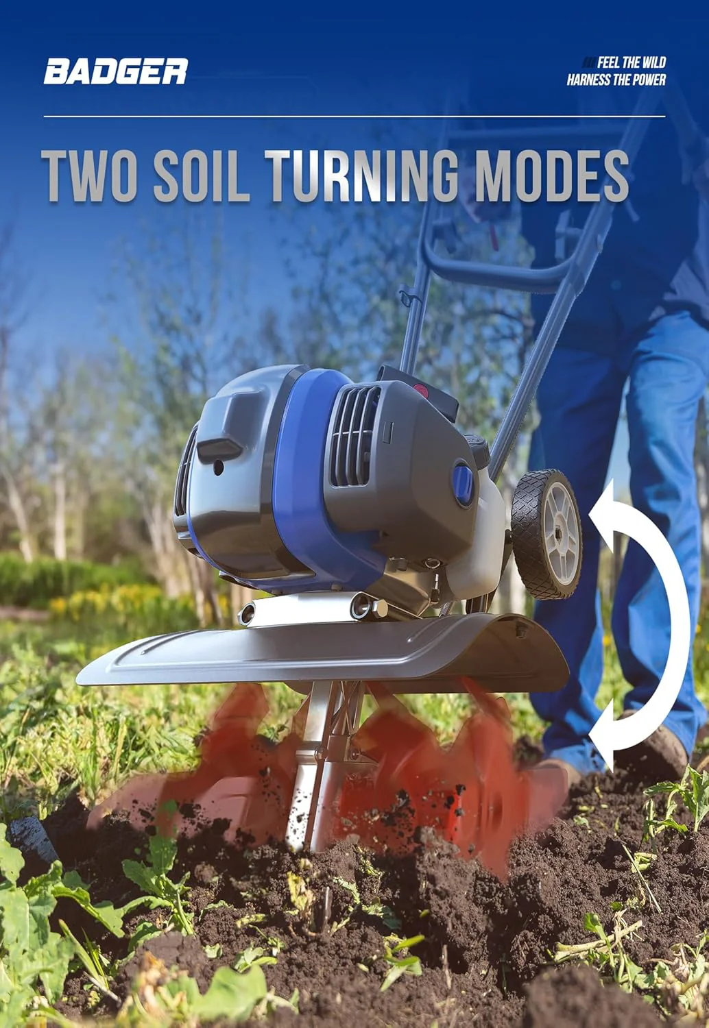 Cultivador de Jardín de 53cc – Mini Cultivador de 15 Pulgadas con Palanca Reforzada Desmontable, Herramienta de Labranza para Céspedes, Jardines y Campos