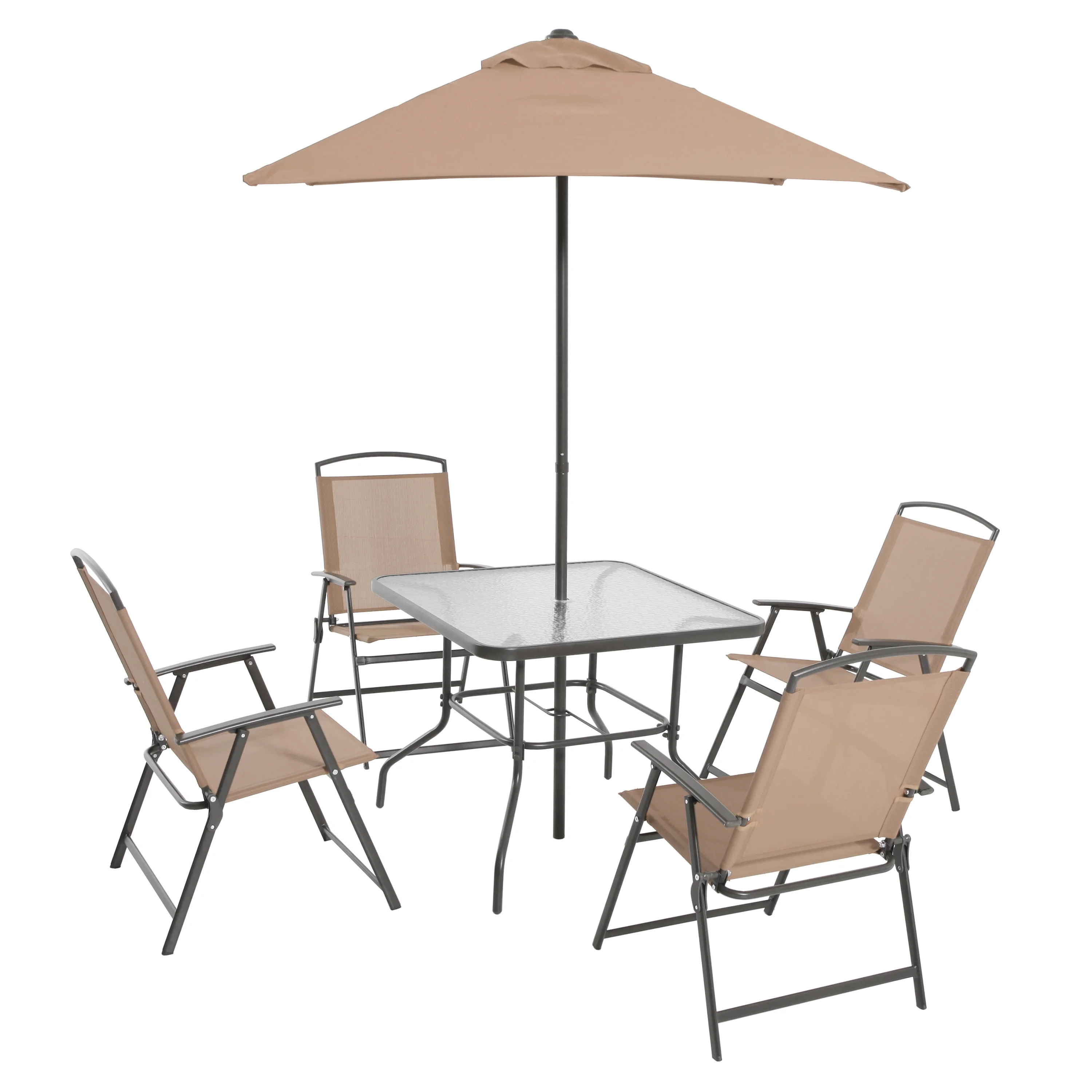 2025 Juego de comedor exterior Mainstays Albany Lane de 6 piezas con sombrilla, acero, rojo