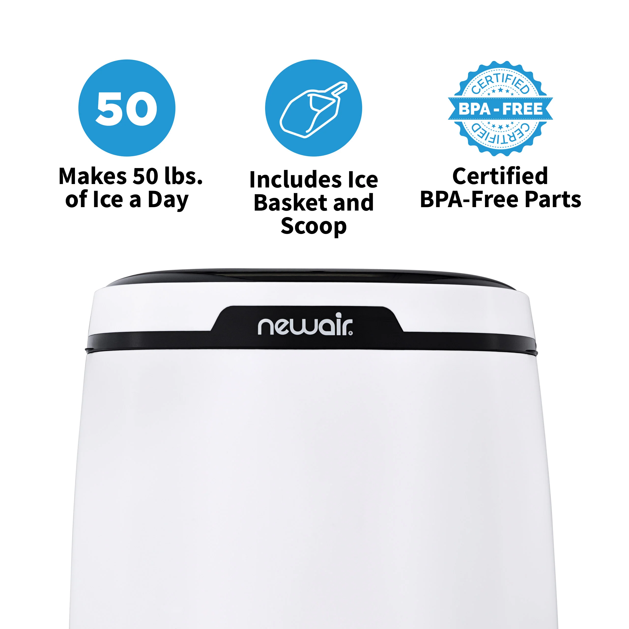 2025 Máquina de Hielo de Encimera Newair® – Cubos de Hielo en Forma de Bala, Blanco