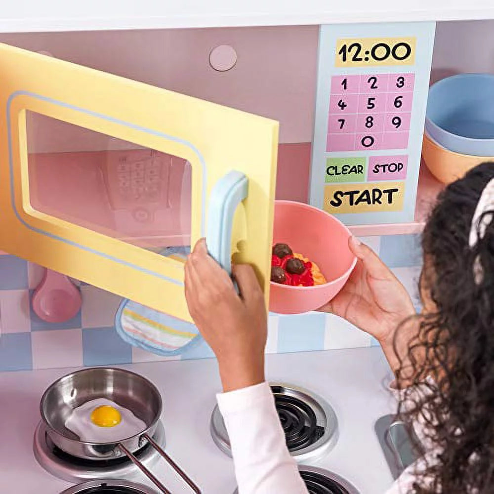 Cocina grande KidKraft de madera con perillas giratorias, puertas transparentes y teléfono de juguete, regalo para niños a partir de 3 años (42.30 x 17.60 x 43.00 pulgadas)