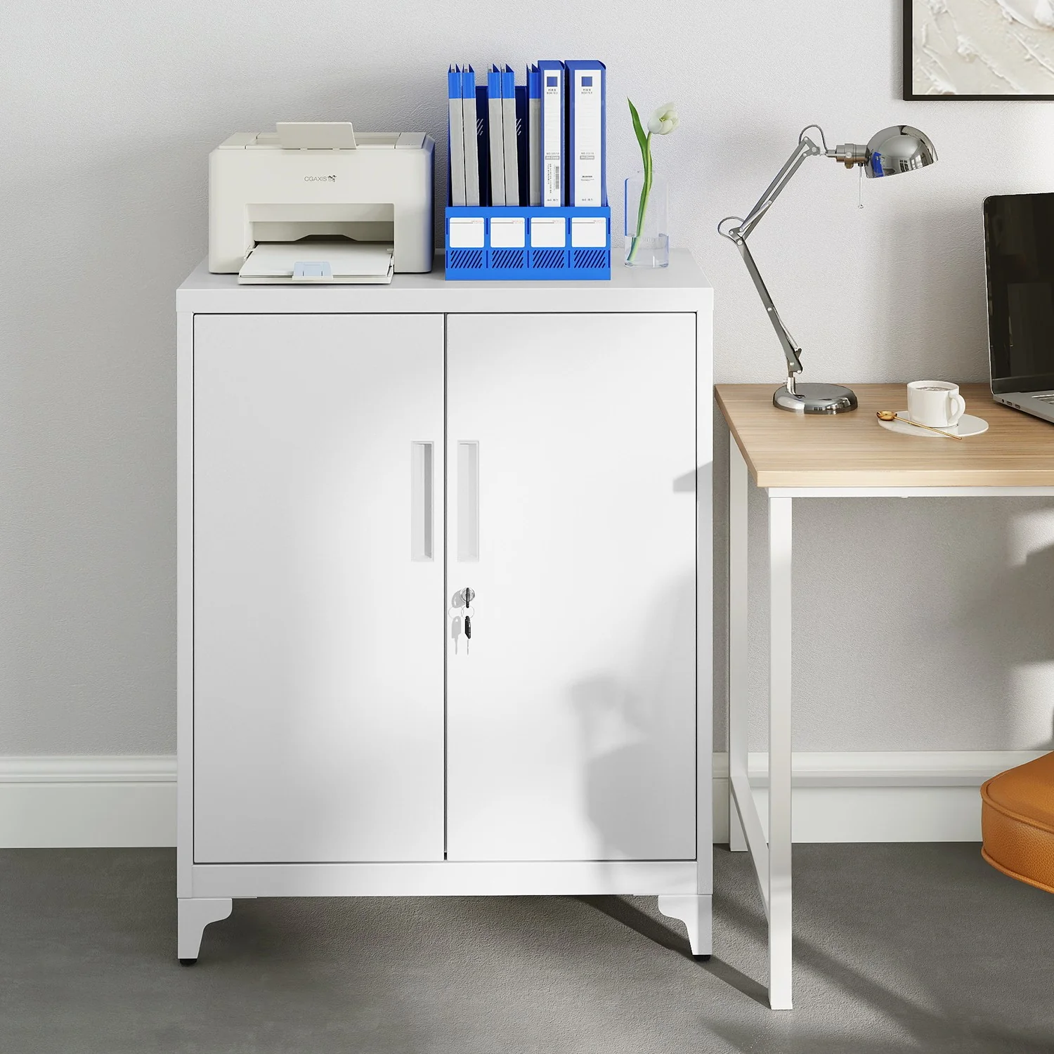 2025 Armario de almacenamiento de acero gris mate con 2 puertas con cerradura