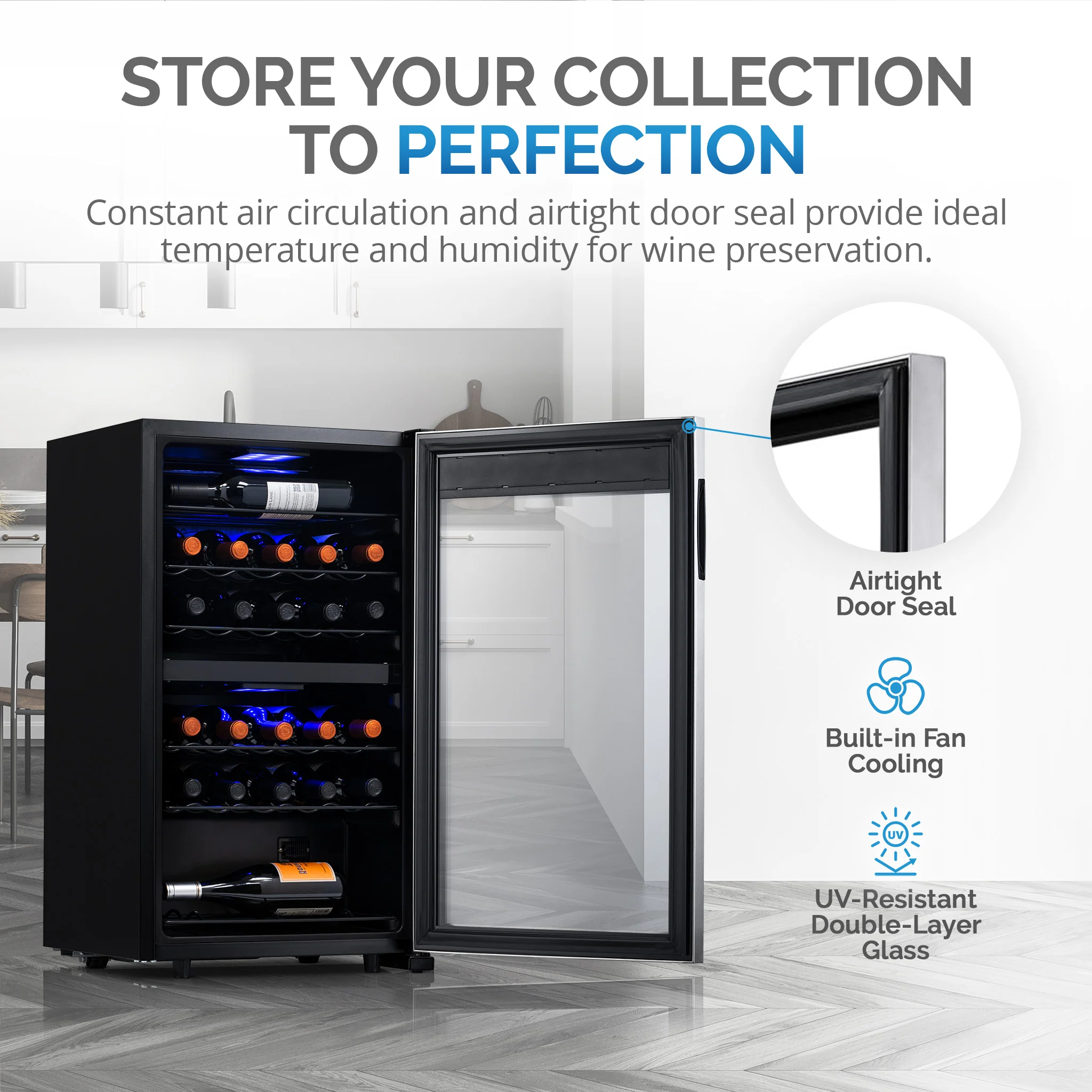 2025 Refrigerador de Vinos Independiente Newair® – 28 Botellas (48 cm), Doble Zona, Acero Inoxidable