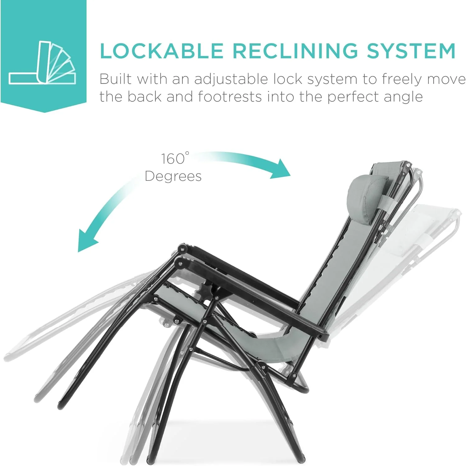 Best Choice Products – Silla Reclinable de Patio con Gravedad Cero, Ajustable y Plegable para Exteriores con Dosel, Almohada Cervical y Bandeja Lateral, Textileno – Azul Pavo Real