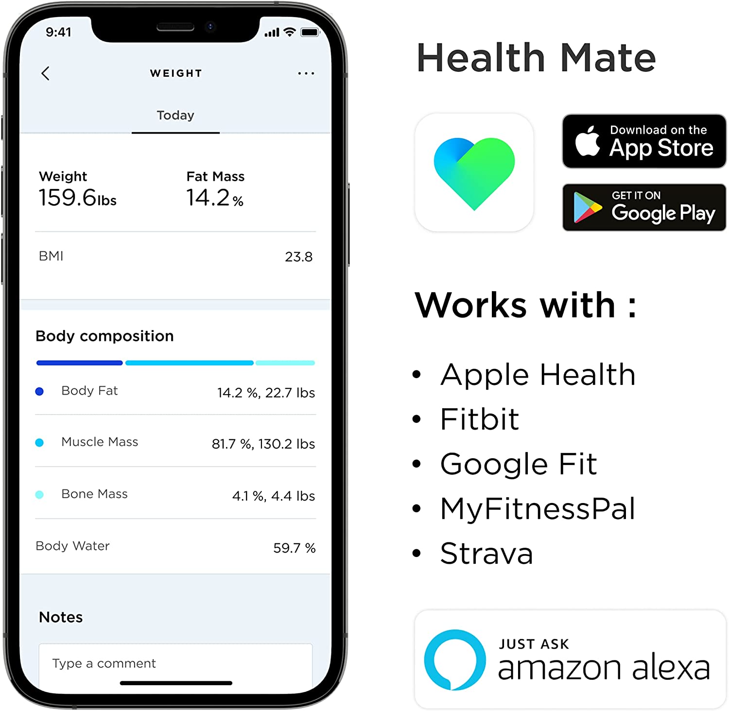 Withings Body+ - Báscula Digital Wi-Fi Inteligente con Sincronización Automática con la App del Smartphone