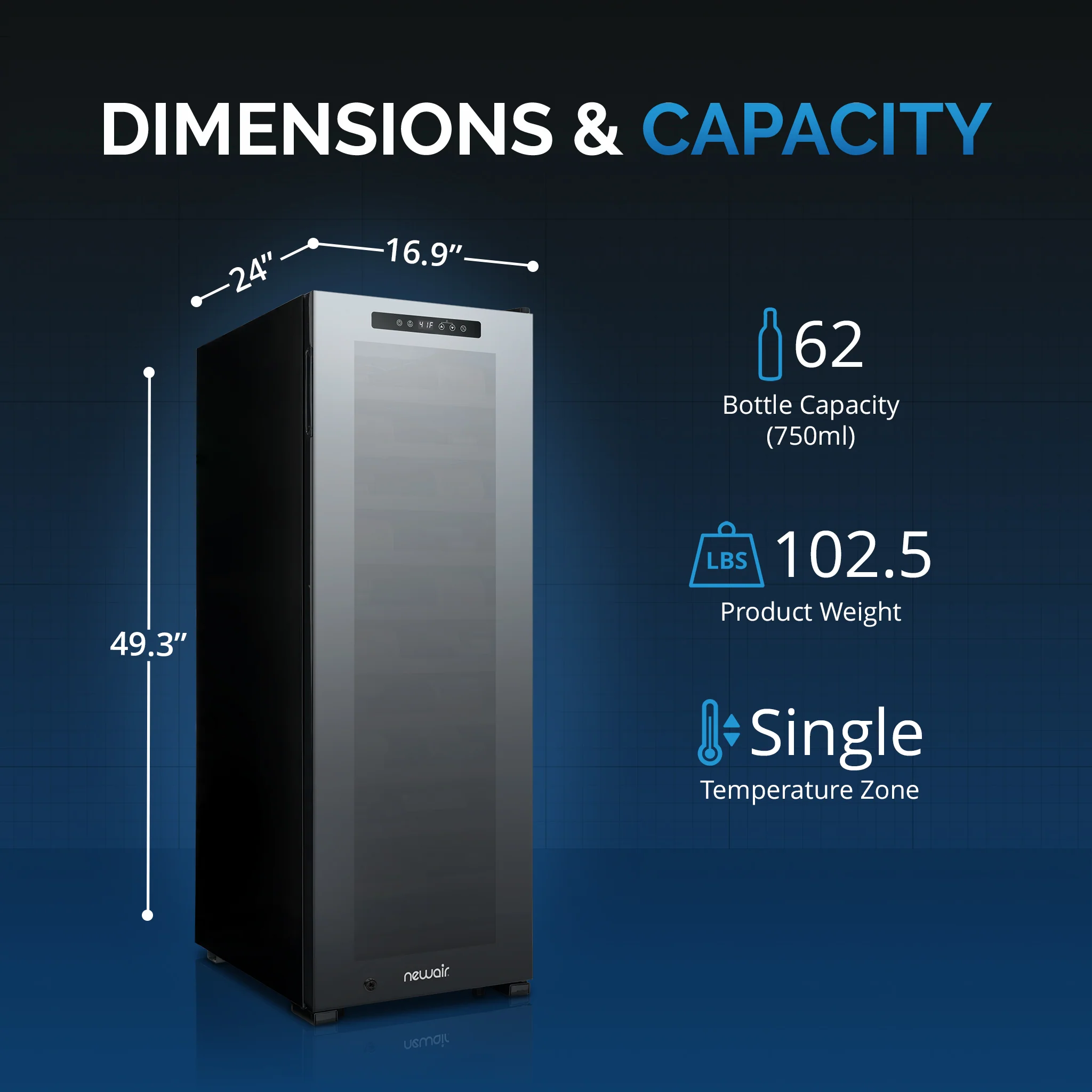 2025 Newair® Refrigerador de Vinos Independiente Negro – 62 Botellas – 16,9