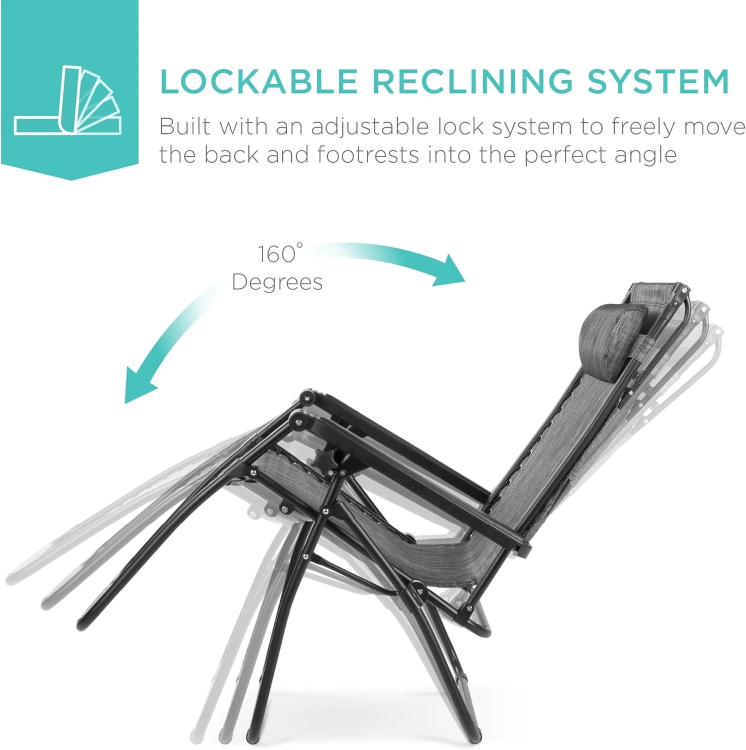 Best Choice Products – Silla Reclinable de Patio con Gravedad Cero, Ajustable y Plegable para Exteriores con Dosel, Almohada Cervical y Bandeja Lateral, Textileno – Azul Pavo Real