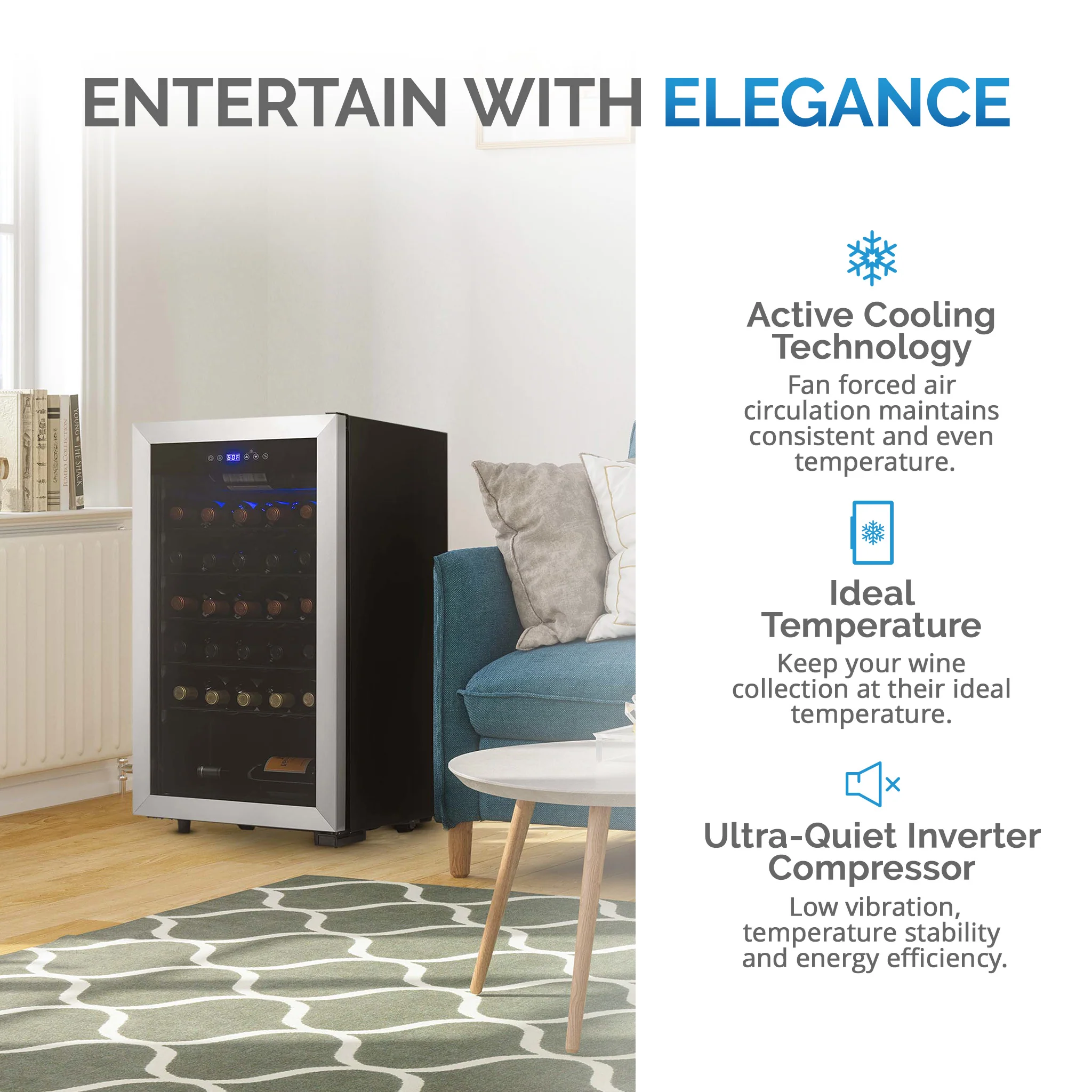 2025 Refrigerador de Vinos Independiente Newair® de Acero Inoxidable – 33 Botellas – 18,9