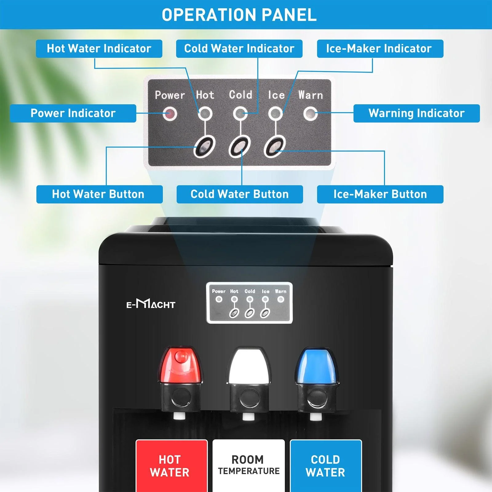 Dispensador de agua 2 en 1 con fábrica de hielo – Para botellas de 3 a 5 galones – Seguridad infantil – Negro
