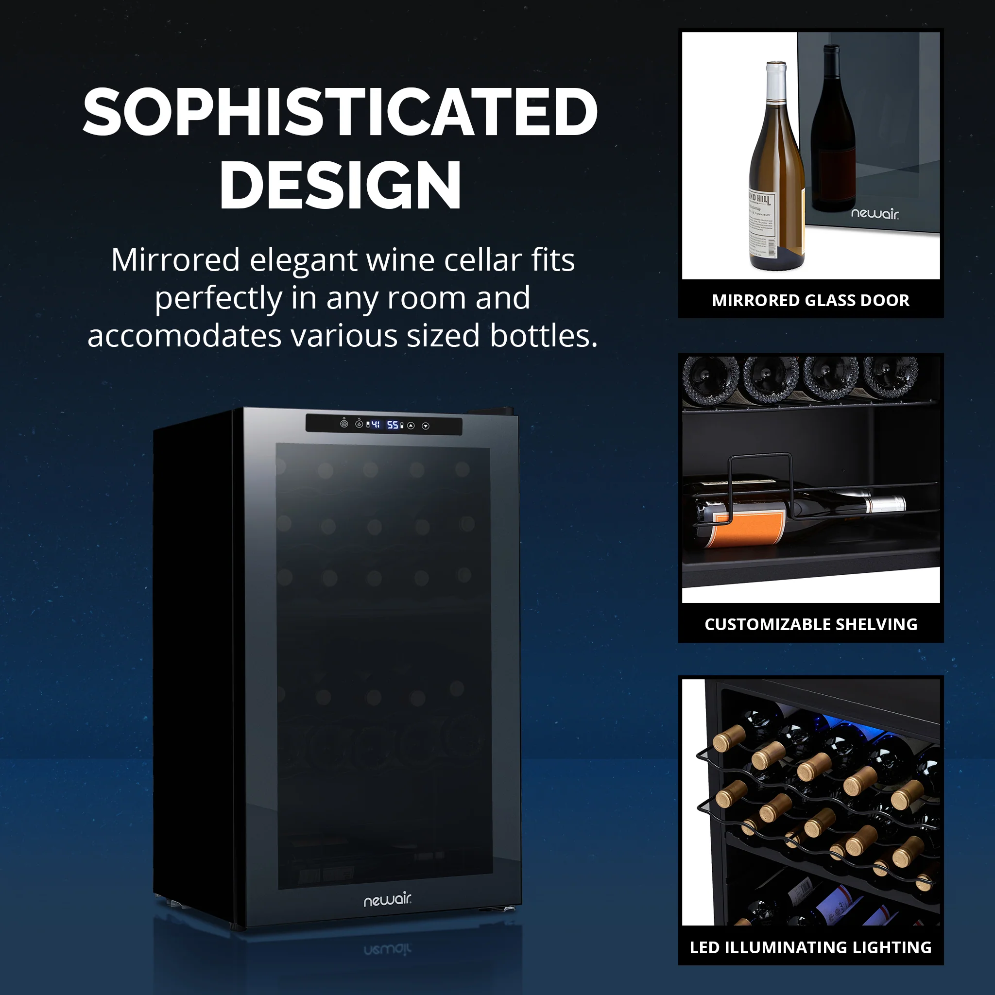 2025 Refrigerador de Vinos Independiente Newair® Negro – 33 Botellas, Doble Zona – 19,5