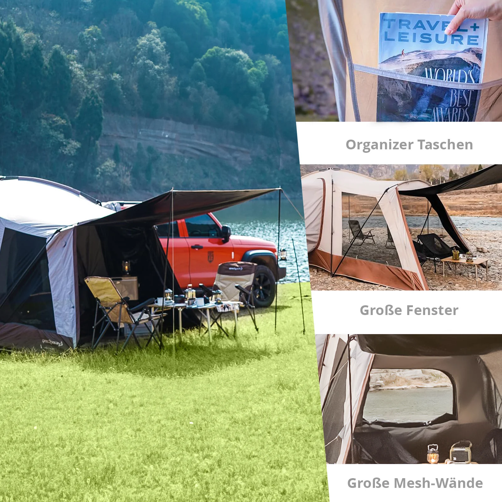 2025 KingCamp Hawly – Tienda familiar moderna y autoportante con altura interior de 228 cm y función de acoplamiento para vehículos