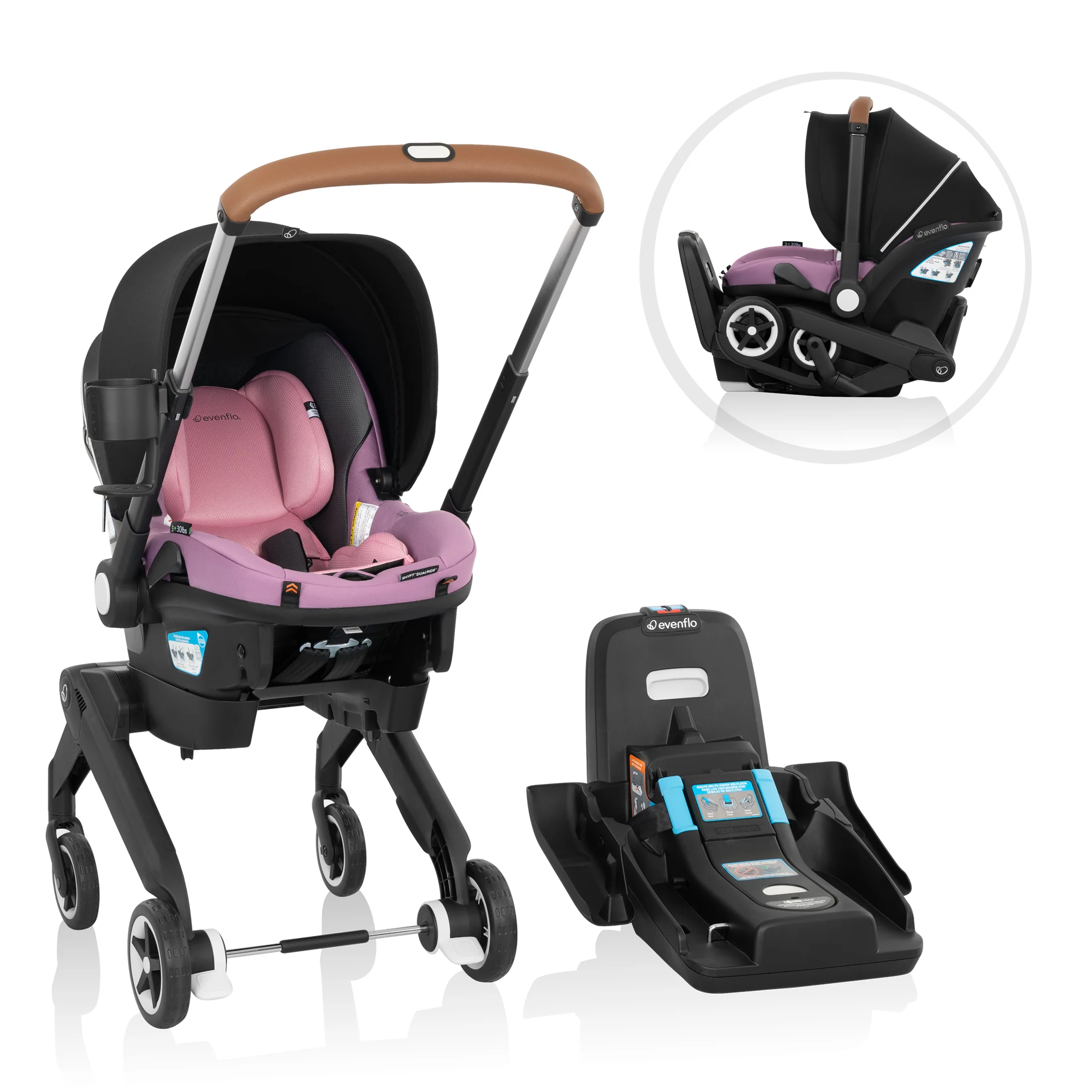 2025 Evenflo Shyft DualRide Combo Asiento de Coche-Brouette con Almacenamiento Carryall y Capota Extensible