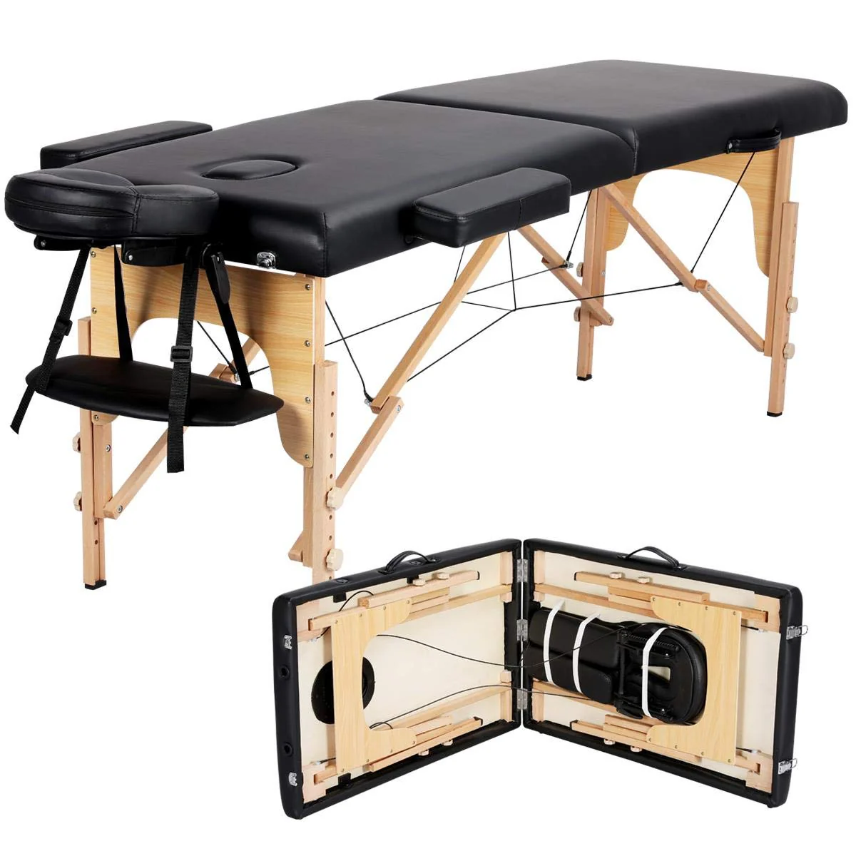 Mesa de Masajes Yaheetech – Mesa Plegable Portátil para Tratamientos, Pestañas, Spa – Mesa de Masaje Ajustable en 2 Secciones con Bolsa No Tejida, 24 pulgadas, Negra