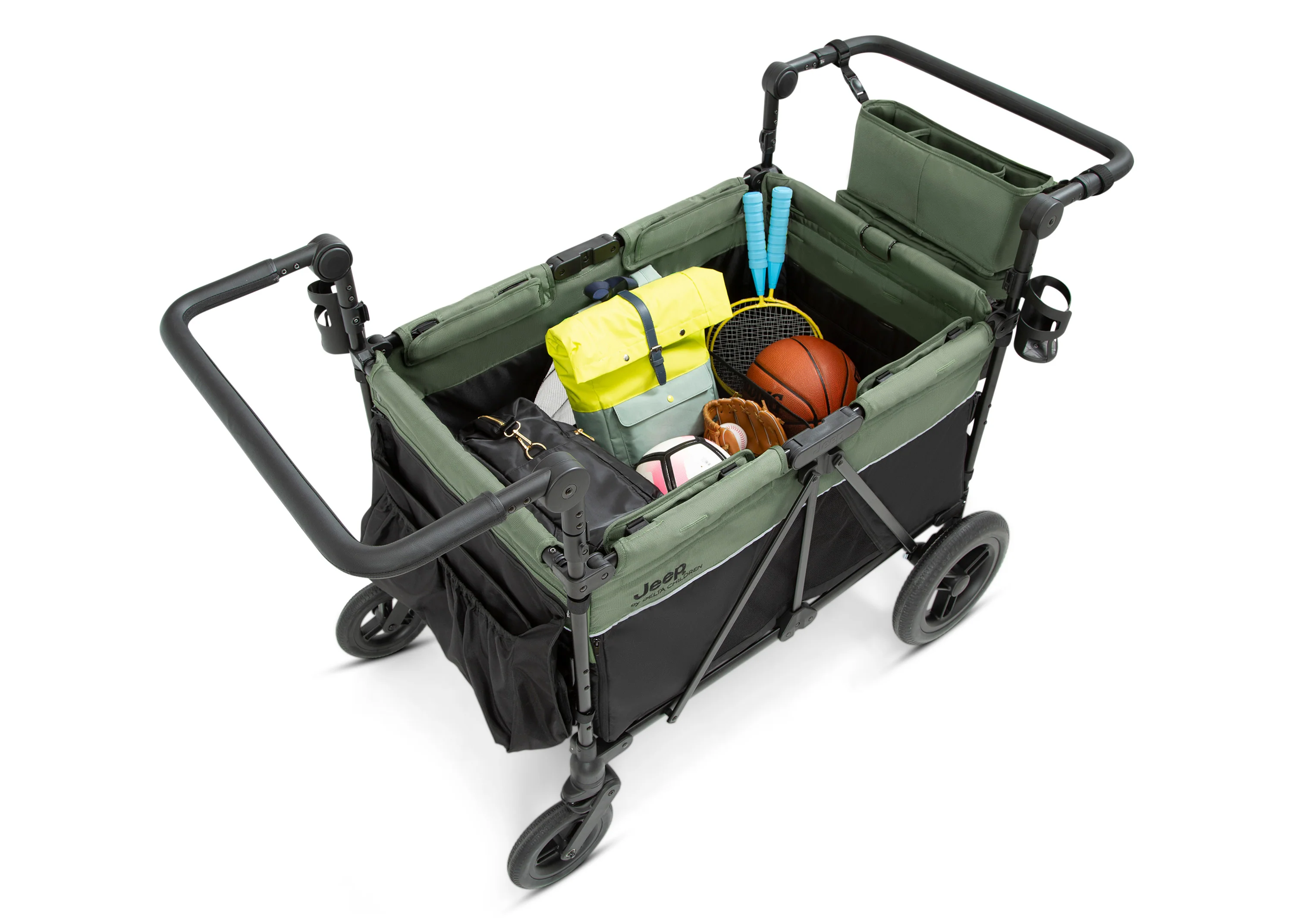 Carrito-Paseador Jeep Wrangler Deluxe para 4 Niños – Capota Desmontable, Bolsa Térmica, Asientos Modulares, Almacenamiento XXL, Ruedas Antipinchazos, Manillares Ajustables
